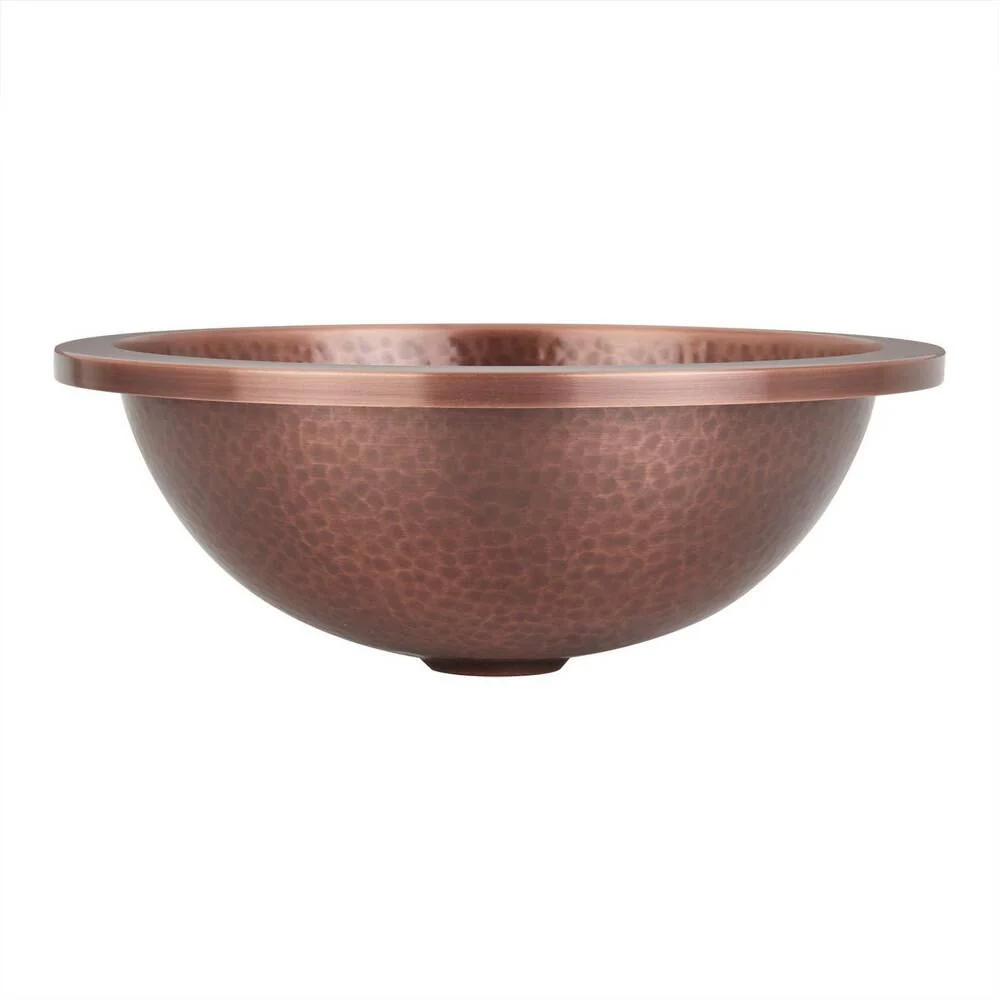 14" dia. x 5"h Wash Basin, hammered - Medium antique copper finish