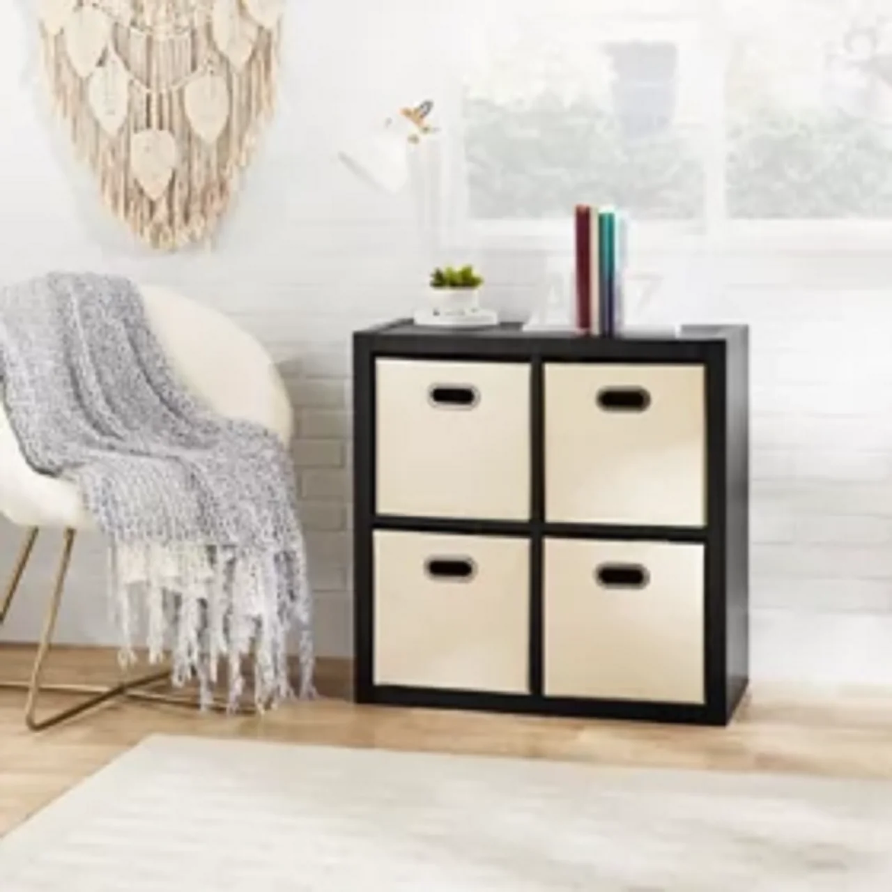 4 Cube Room Organizer with Fabric Storeage Bins, Black - Image 2