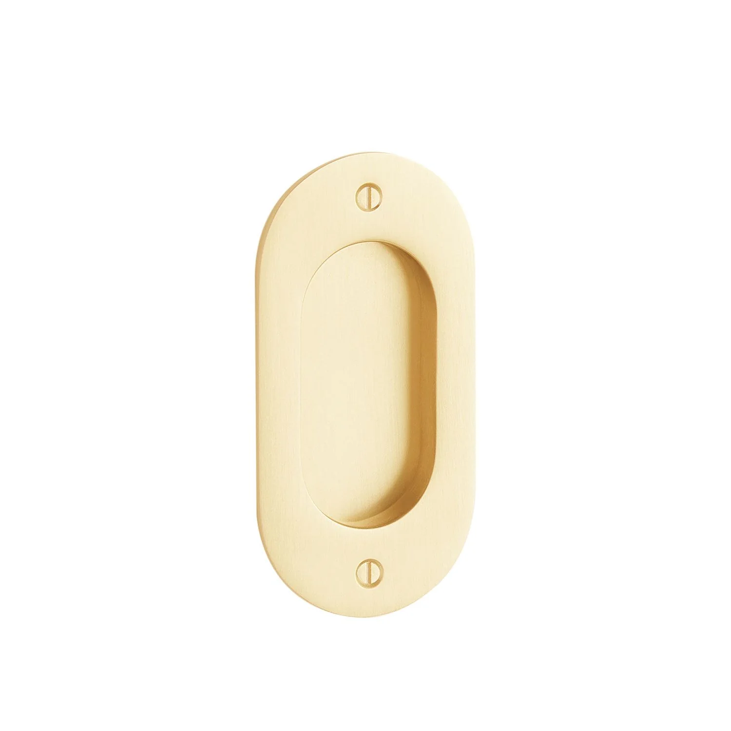 4" Elongated Oval Recessed Brass Pocket Door Pull- Satin Brass