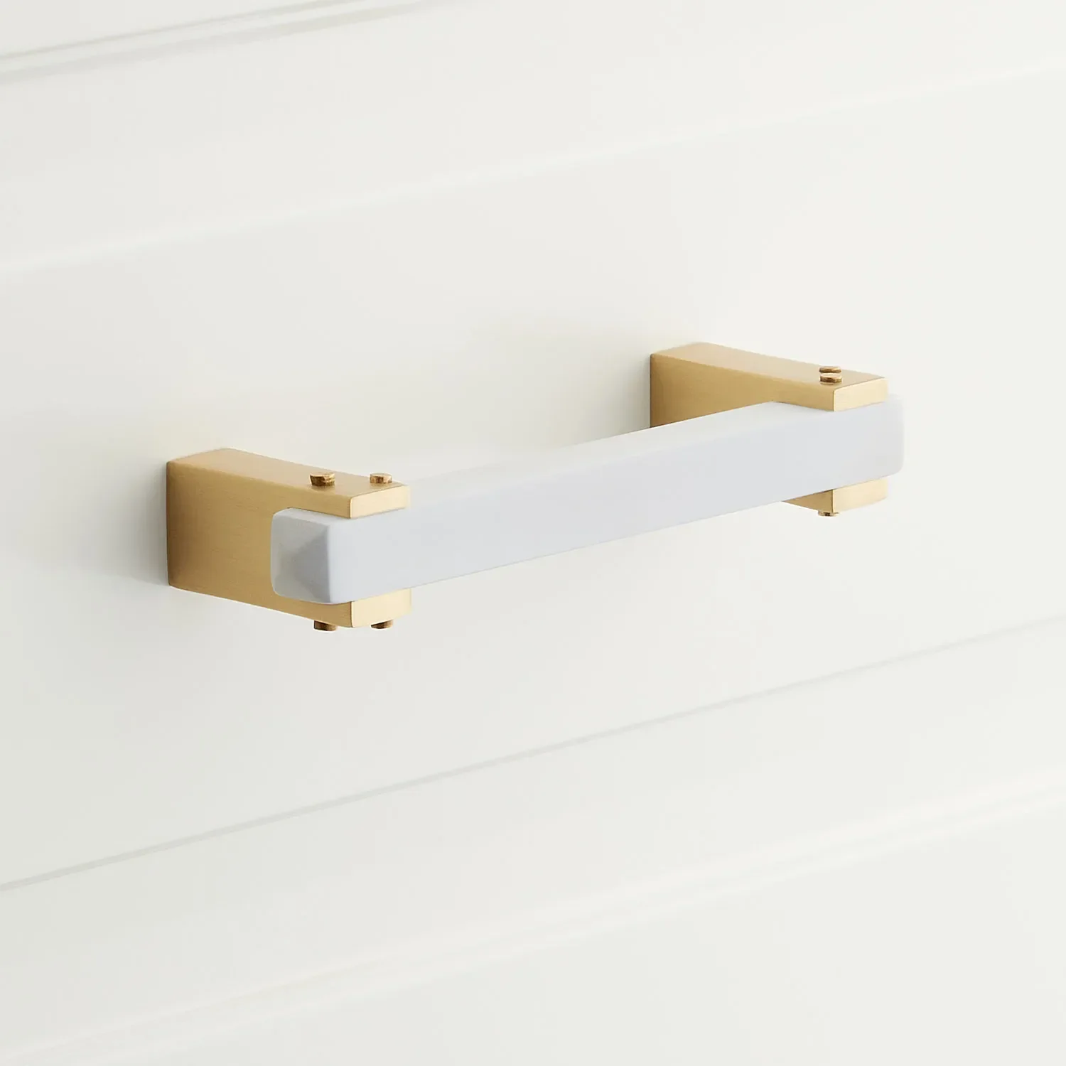 4" Hovland Two Tone Solid Brass Cabinet Pull - Matte White/Satin Brass