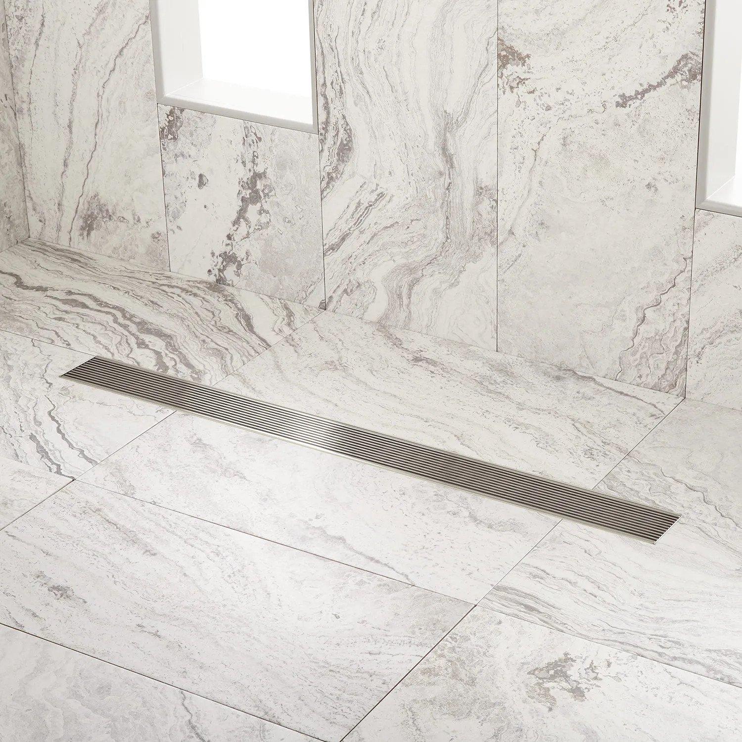 Signature Hardware SH439013SS 40" Carmen Linear Shower Drain - with Drain Flange - Polished Stainless Steel