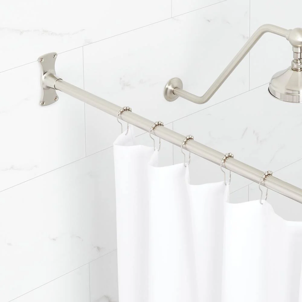 48" Straight Brass Shower Rod WITH Flanges-Brushed Nickel