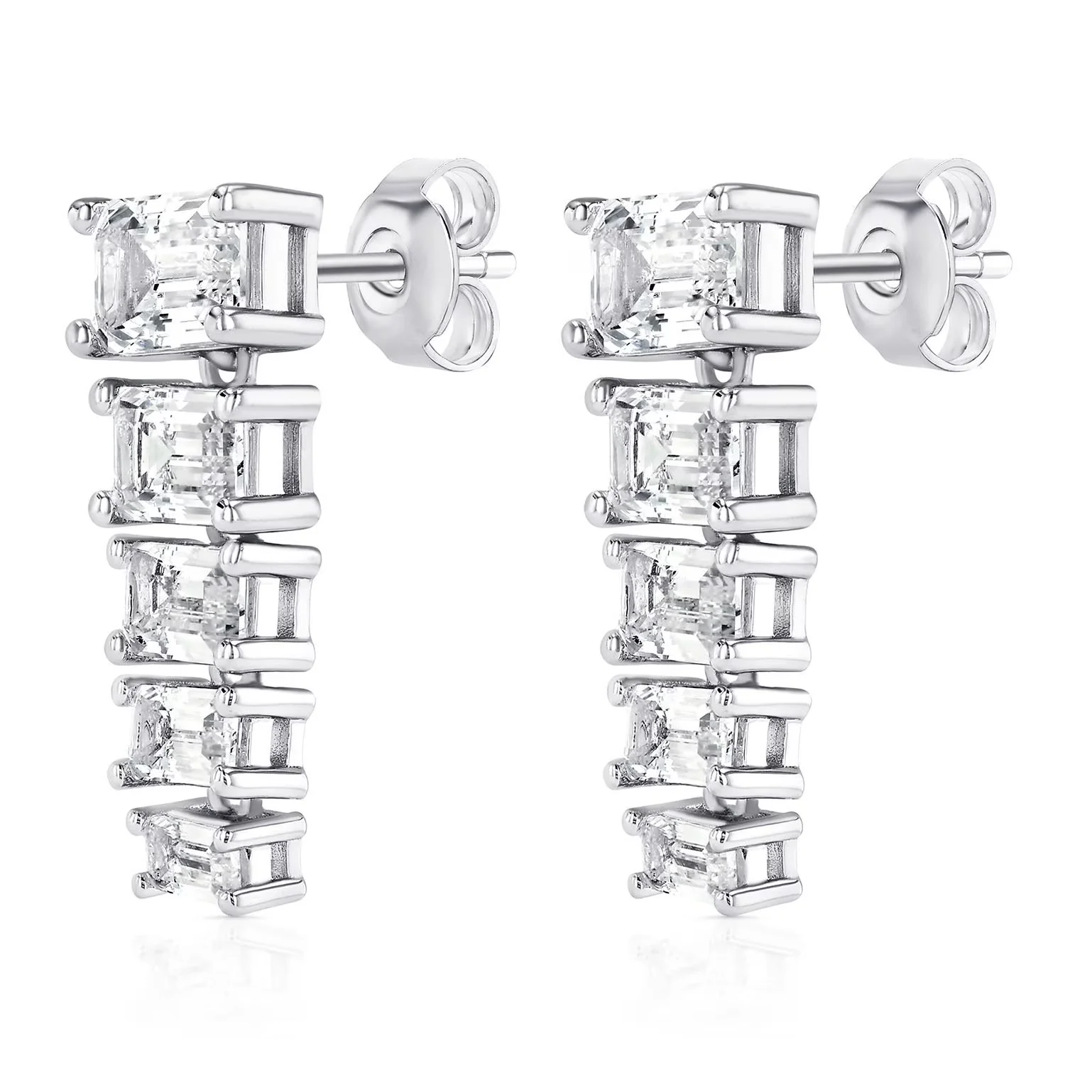 925 Sterling Silver Lab Created White Sapphire Graduated Earring - Image 3