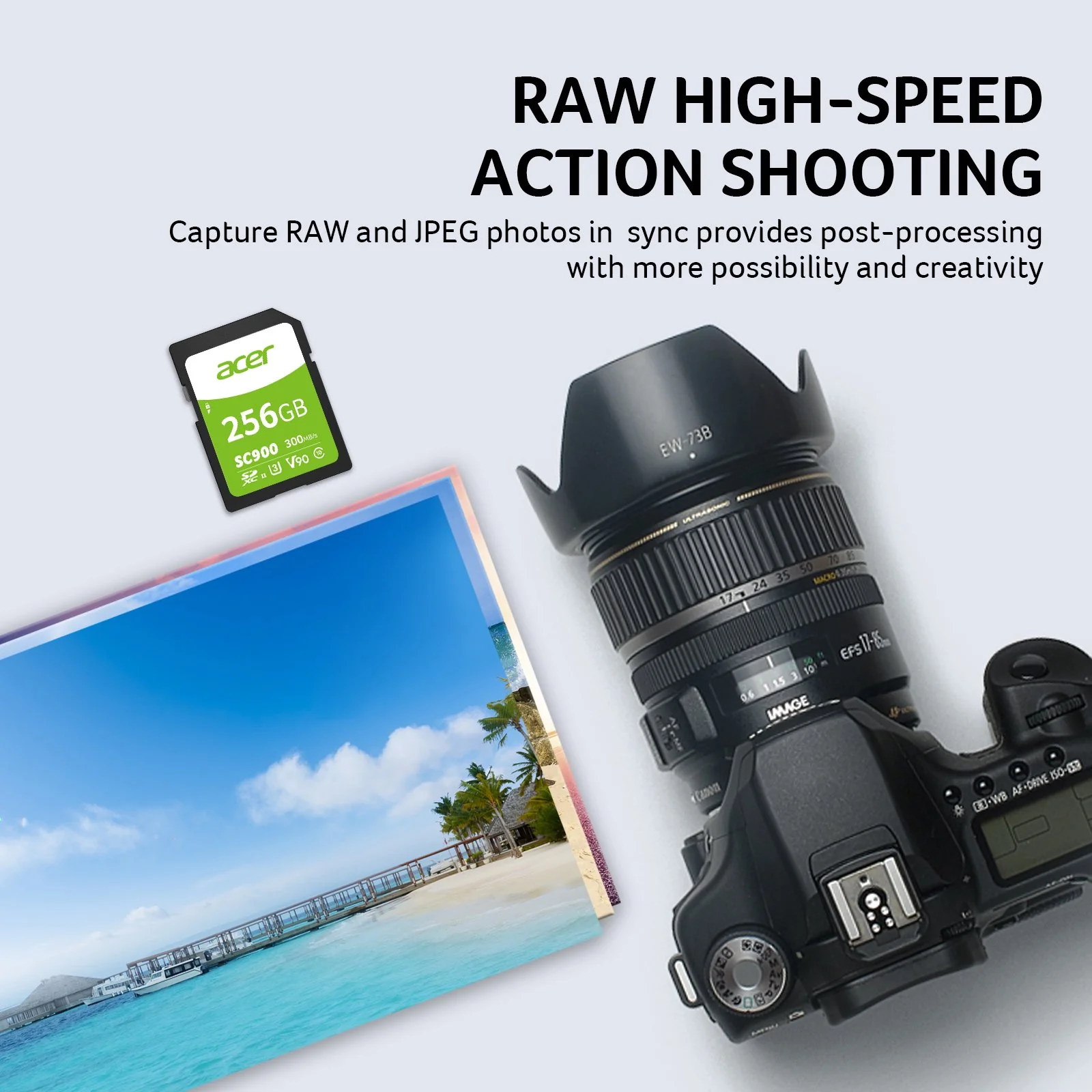 Acer BL.9BWWA.312 SC900 256GB SDXC UHS-II Professional Digital SD Memory Card - C10, U3, V90, 4K, Full HD Video - Up to 300MB/s Read Speed for DSLR and Camera - Image 2