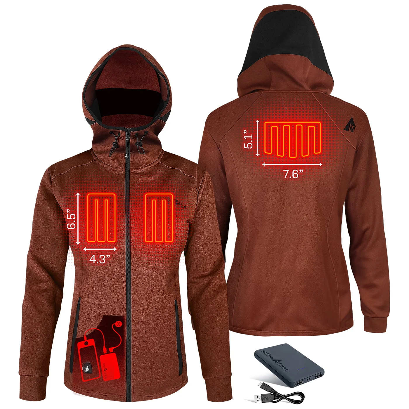 ActionHeat AH-5V-6000 5V Battery Heated Slim-Fit Hoodie for Ladies - Picante - S - Image 4