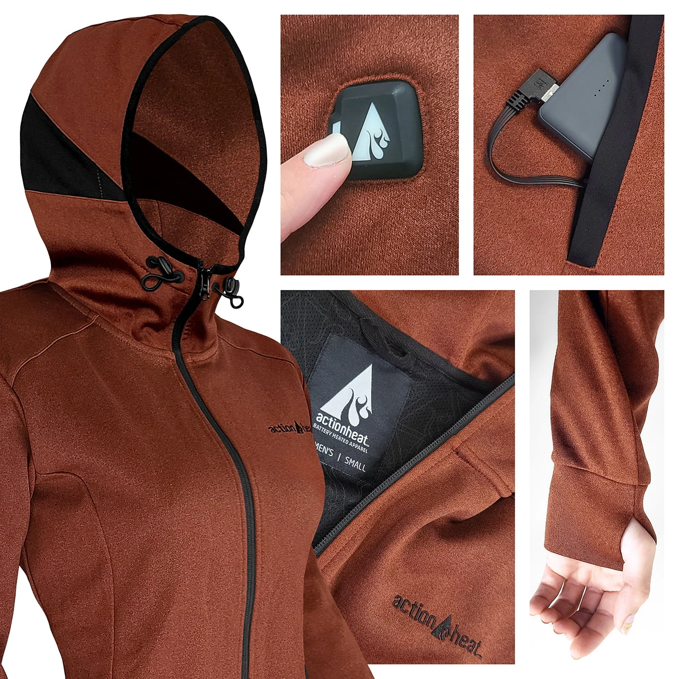 ActionHeat AH-5V-6000 5V Battery Heated Slim-Fit Hoodie for Ladies - Picante - S - Image 5
