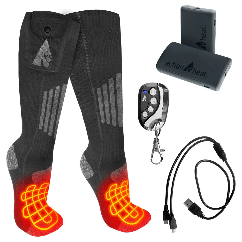 ActionHeat AH-SK-3V-C-S-M Cotton 3.7V Rechargeable Heated Socks 2.0 with Remote - S/M