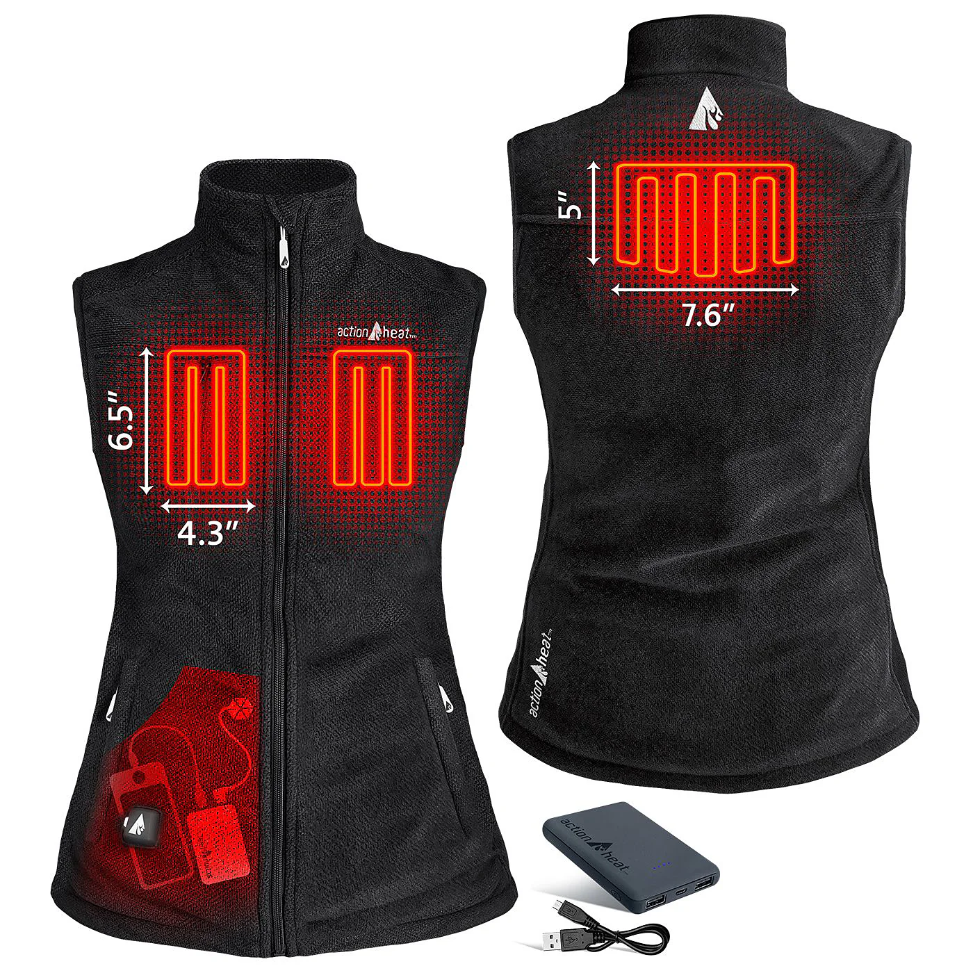 ActionHeat AH-TFVST-5V-W-B 5V Performance Fleece Battery-Heated Vest for Ladies - Black - M - Image 6