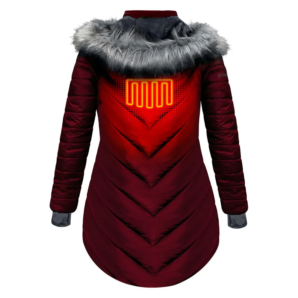 ActionHeat AHLPJKT-5V-WW-L 5V Heated Long Puffer Jacket with Hood for Ladies - Wine - L - Image 6
