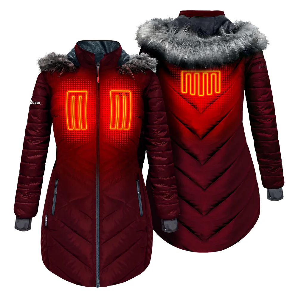ActionHeat AHLPJKT-5V-WW-L 5V Heated Long Puffer Jacket with Hood for Ladies - Wine - L - Image 8