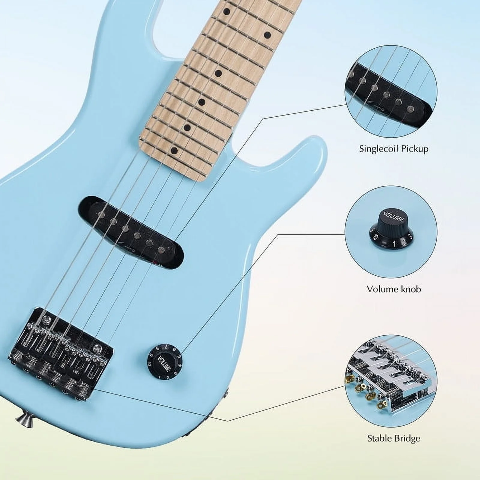 ADM EJC301-LBL 30" Kids Electric Guitar Beginner Kit, 1/4 Size Mini w/Amplifier, Blue - Image 3