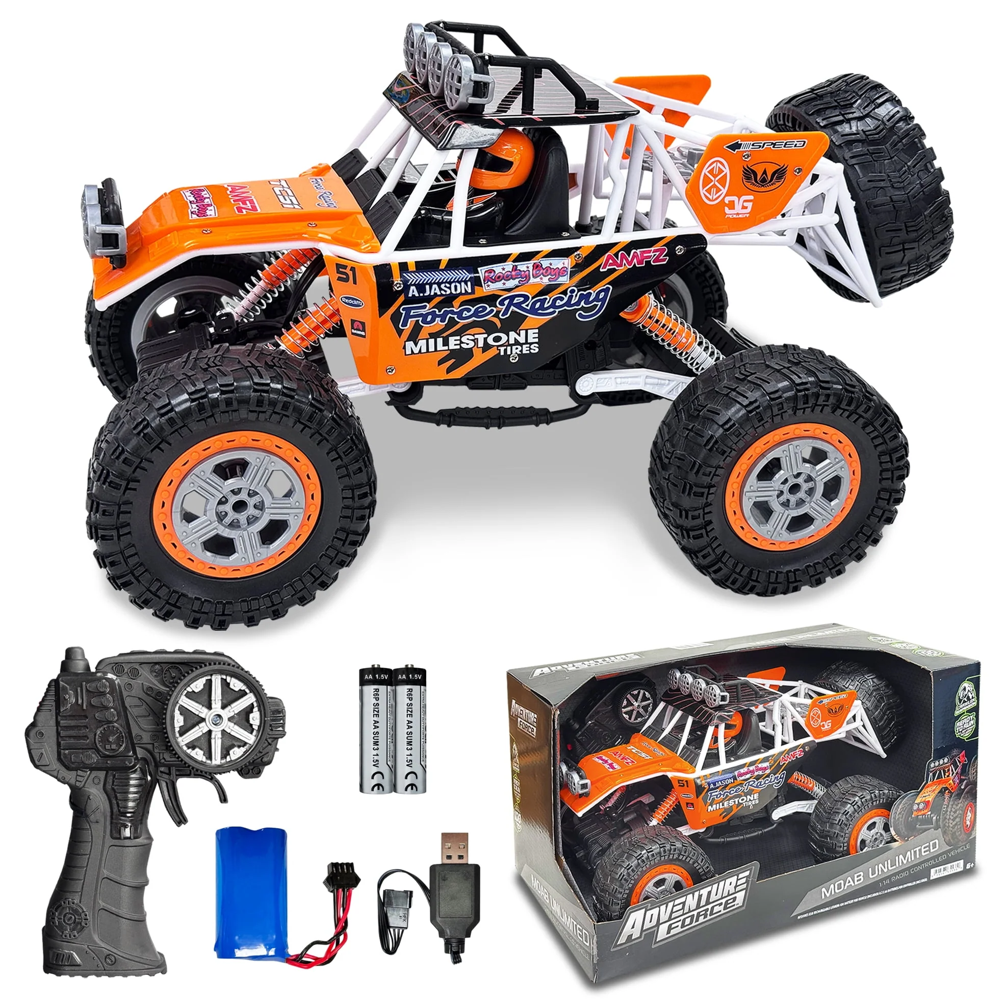Adventure Force Moab Unlimited 1:14 Scale 4x4 Radio Control Car, Rock Crawler Suspension, USB Rechargeable, 2.4GHz, Off-Road, Black - Image 4