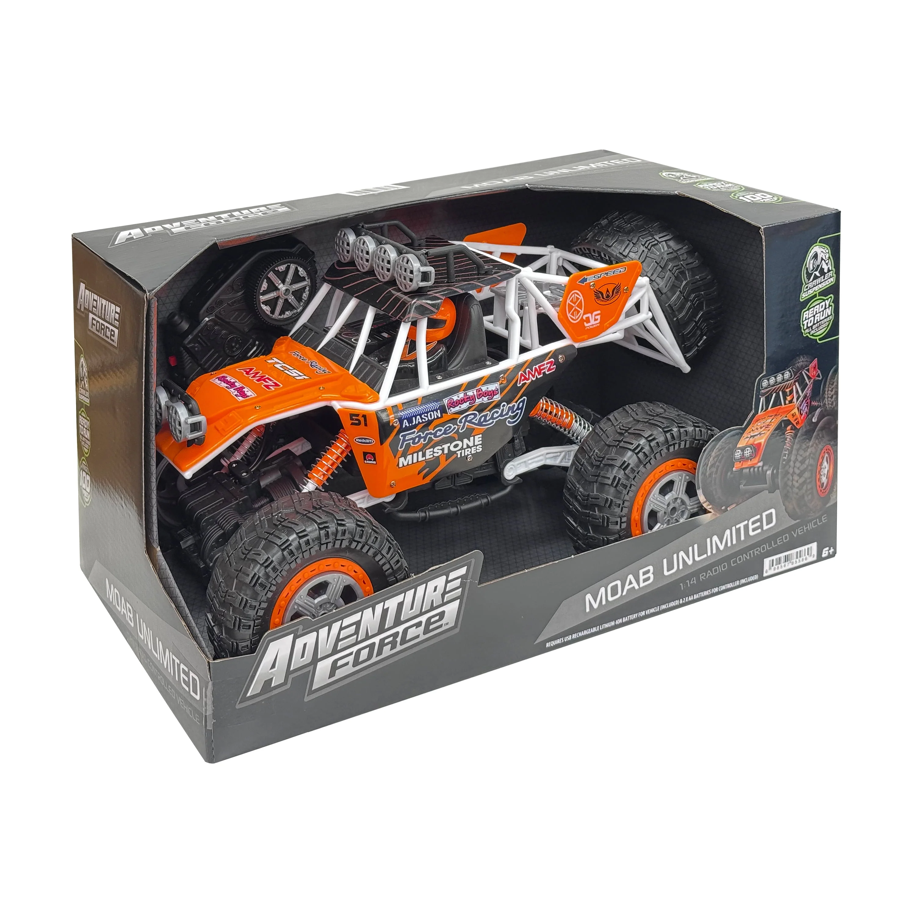 Adventure Force Moab Unlimited 1:14 Scale 4x4 Radio Control Car, Rock Crawler Suspension, USB Rechargeable, 2.4GHz, Off-Road, Black - Image 5