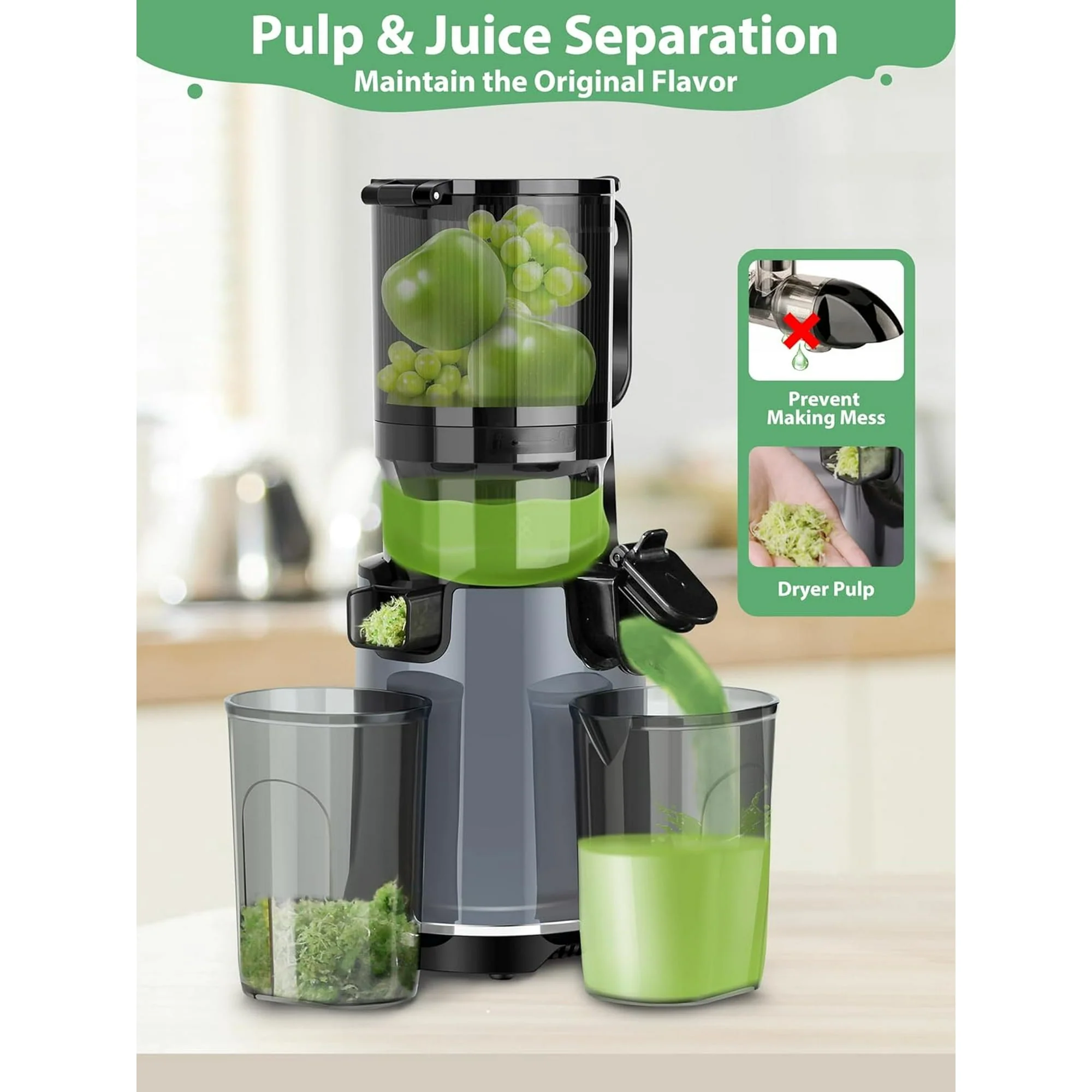 Aeitto SJ-041-2 250W Masticating Juicer, Cold Press with 5.3" Feed Chute & 1.7L Capacity, Grey - Image 3
