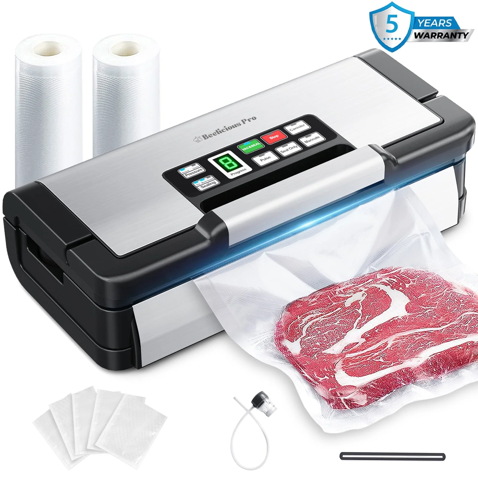 Aeitto VS9313 Vacuum Sealer 130W 10-in-1 Functions Double Heat Seal Built-in Cutter Stainless Steel
