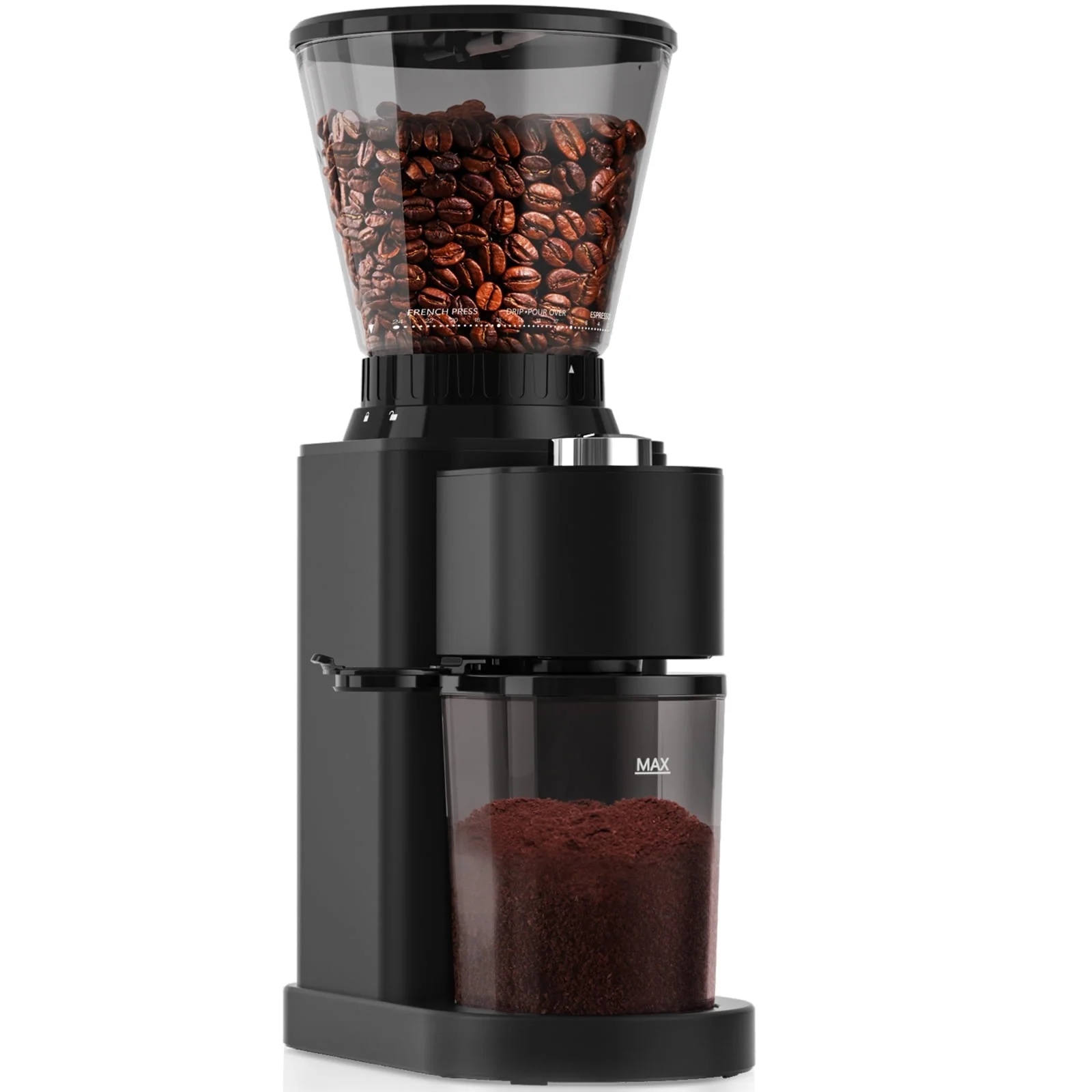 Aeitto WM-CG204-Black-01 Burr Coffee Grinder, Electric, 24 Grind Settings, Stainless Steel Burrs, 3.9-Ounce Capacity, Black