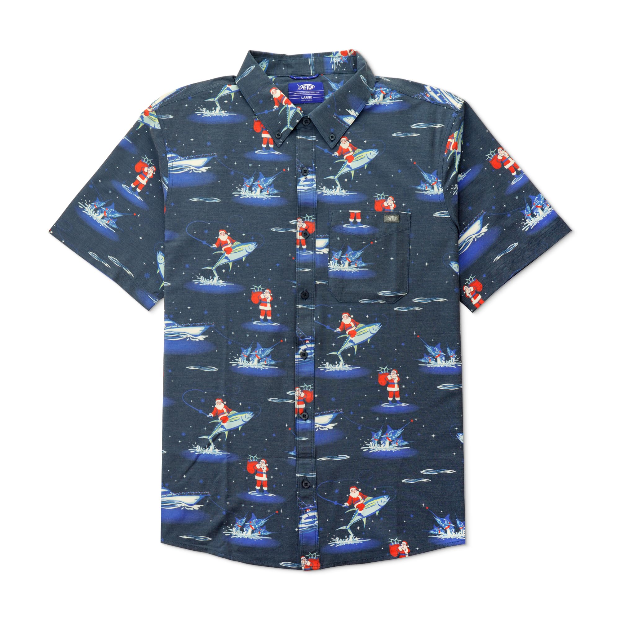 AFTCO Boatbar Men's Short-Sleeve Button-Down Fishing Shirt, UPF 50 Sun Protection, Quiet Tide, Classic Fit, XL, M45342