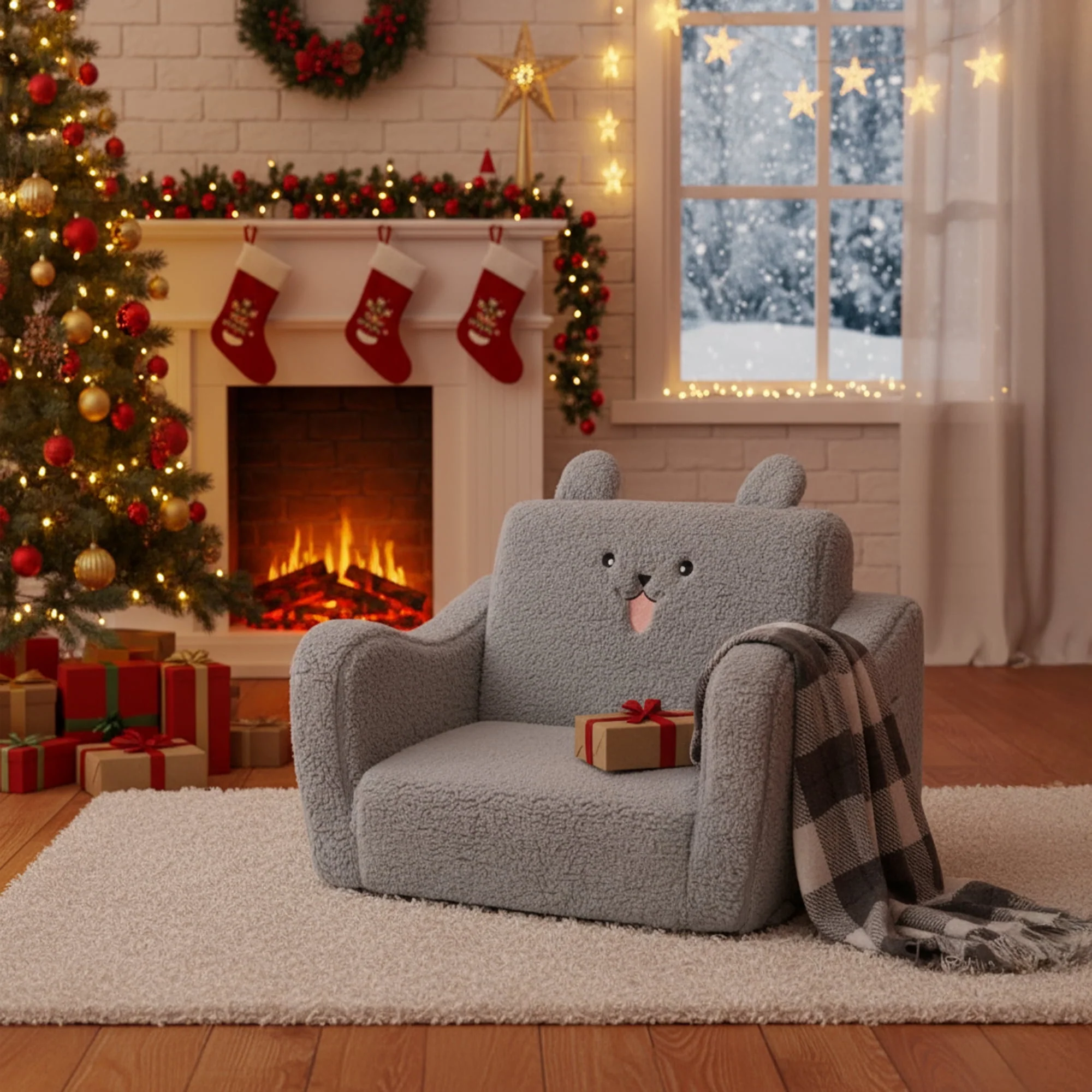AILEEKISS Toddler Sofa Chair, 2-in-1 Foldable Baby Couch with Bear Pattern, Grey - Image 2