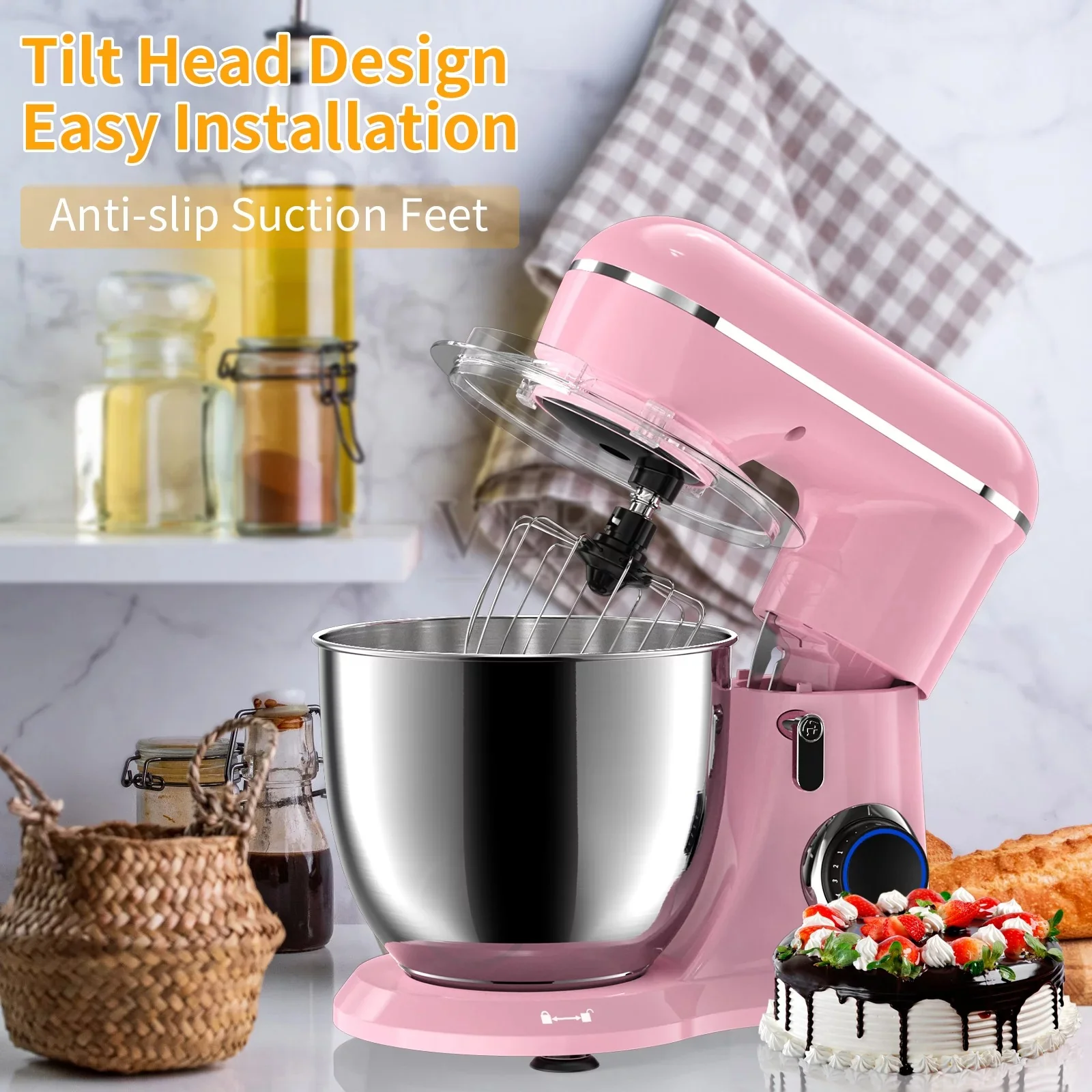 AILESSOM SP01 Samsaimo Stand 6.5-QT 660W 10-Speed Tilt-Head Food Mixer, Sakura Pink - Image 2