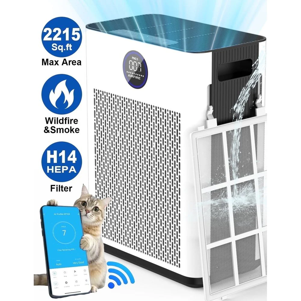 AIRFIRE AP404 WiFi Air Purifier for Home up to 2215 Sq.ft, H14 HEPA Filter for Pet Owners, Allergies, and Asthma