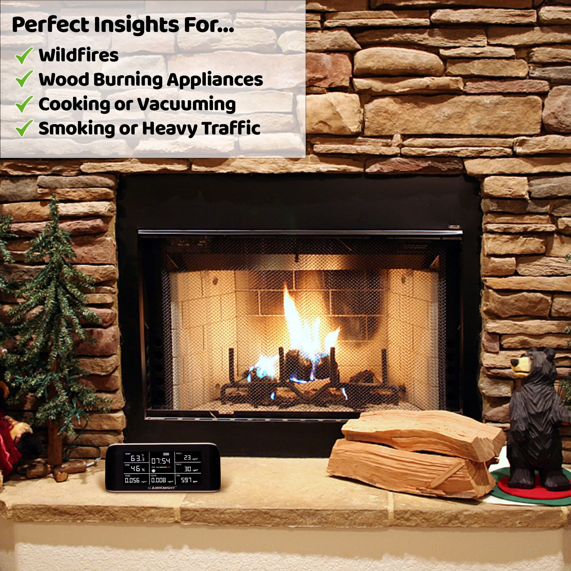 AirKnight AK1000 9-In-1 Indoor Air Quality Monitor Indoor Portable CO2 Monitor - Image 6