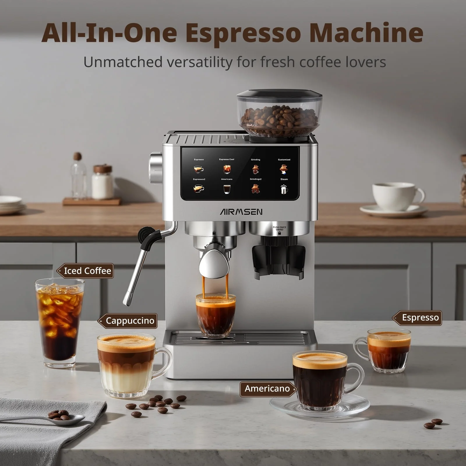 AIRMSEN BCM2316 Espresso Machine w/Grinder, Brushed Stainless Steel - Image 2