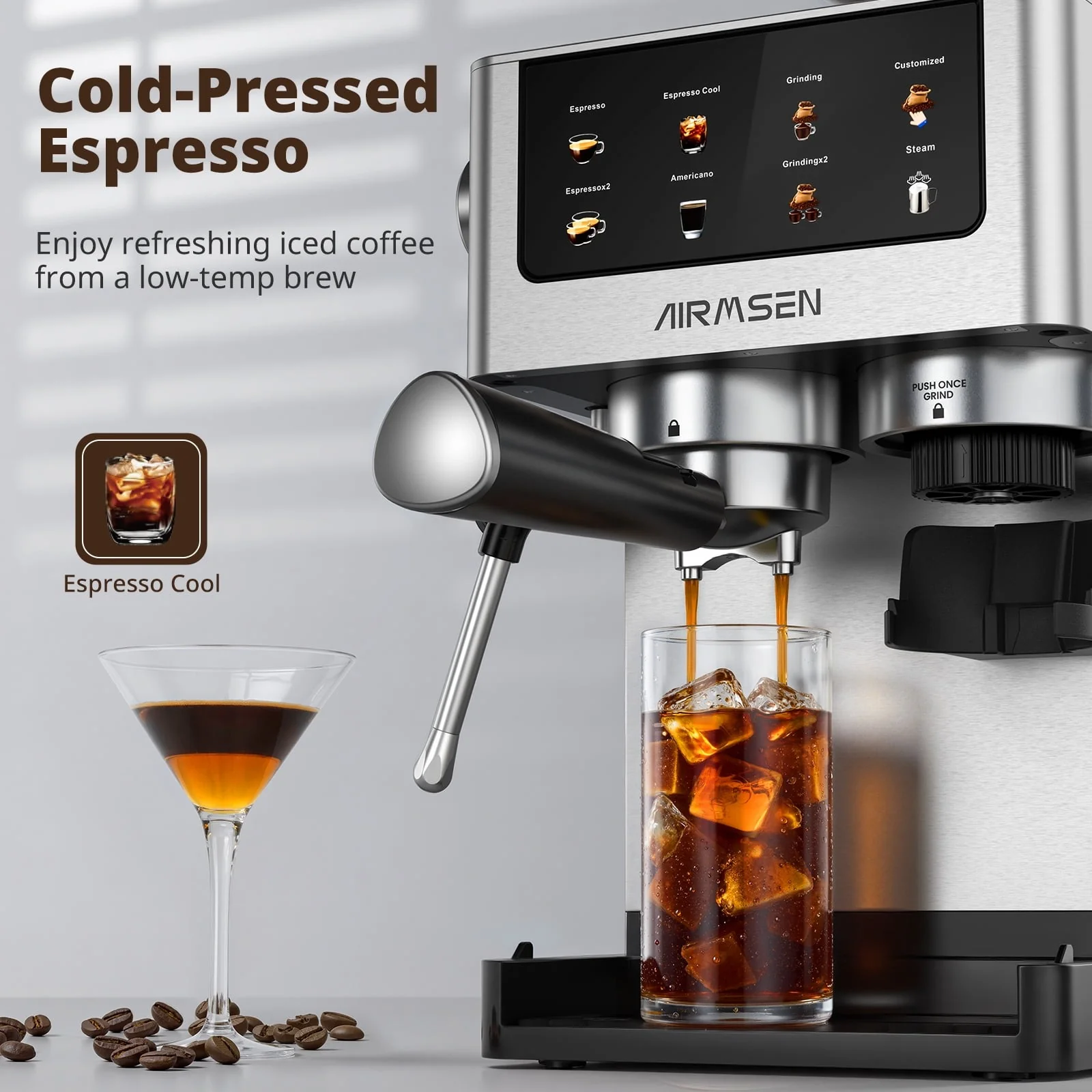 AIRMSEN BCM2316 Espresso Machine w/Grinder, Brushed Stainless Steel - Image 3