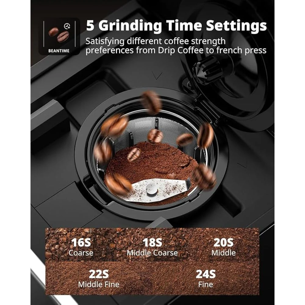 AIRMSEN CGM511 Grind & Brew Coffee Maker with Built-in Grinder, Black - Image 3