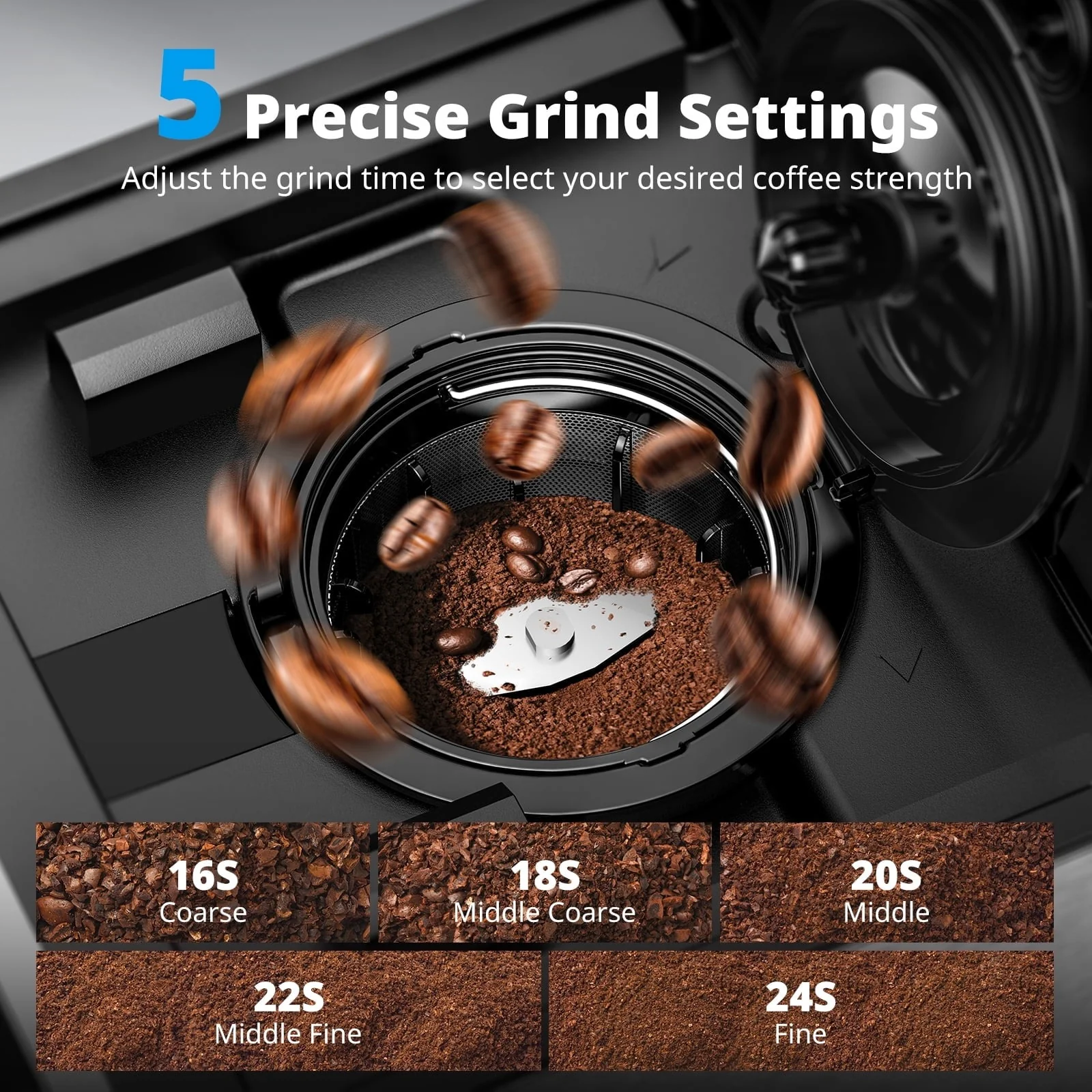 AIRMSEN CGM511 Grind & Brew Coffee Maker with Built-in Grinder, Black - Image 5