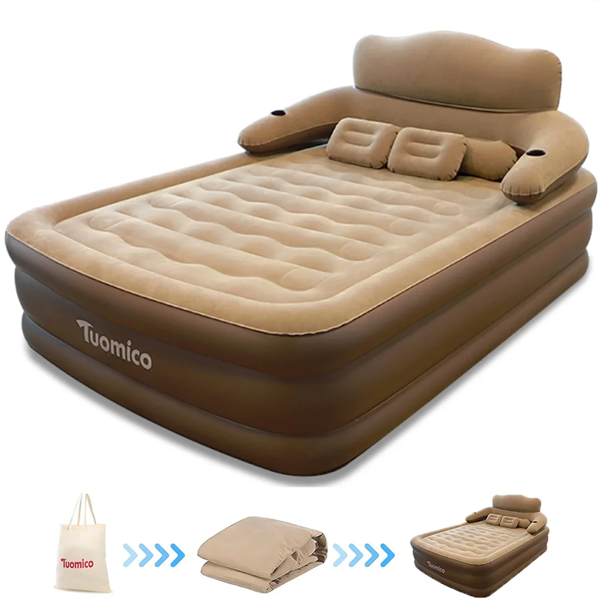AJONALAA AJONALAA-553790 Air Mattress with Pump, Inflatable Airbed Mattress for Home Camping, 18" Air Mattress, 600lb Max(Coffee)