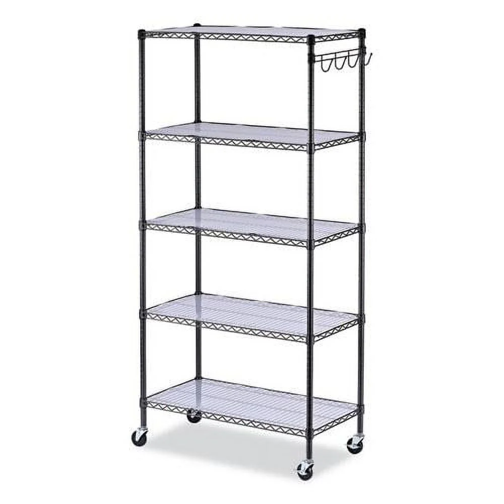 Alera 5-Shelf Wire Shelving Kit with Casters and Shelf Liners, Black Anthracite, 36in x 18in x 72in, ALESW653618BA