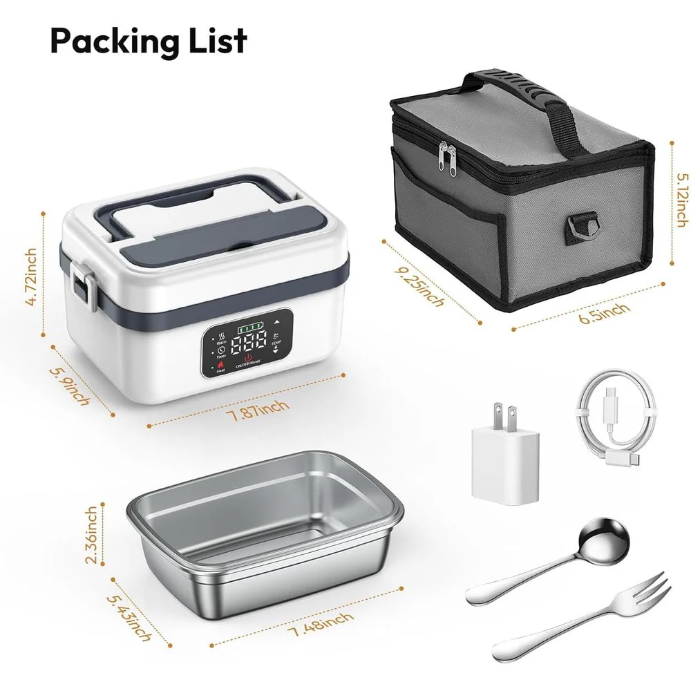 ALEXUNICON Cordless Electric Lunch Box w/1L Removable Stainless Steel Container, White - Image 7