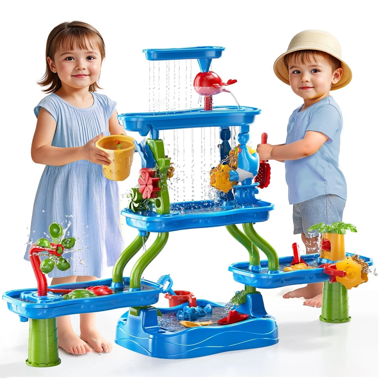 ALLJOY 5-Tier Water Table, Multicolor, Outdoor Sand and Water Play Toy for Toddlers Ages 4-10