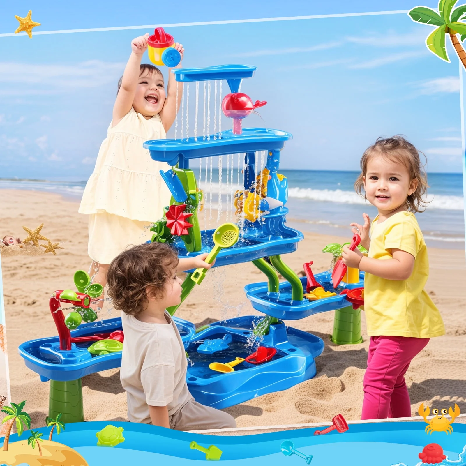 ALLJOY 5-Tier Water Table, Multicolor, Outdoor Sand and Water Play Toy for Toddlers Ages 4-10 - Image 4