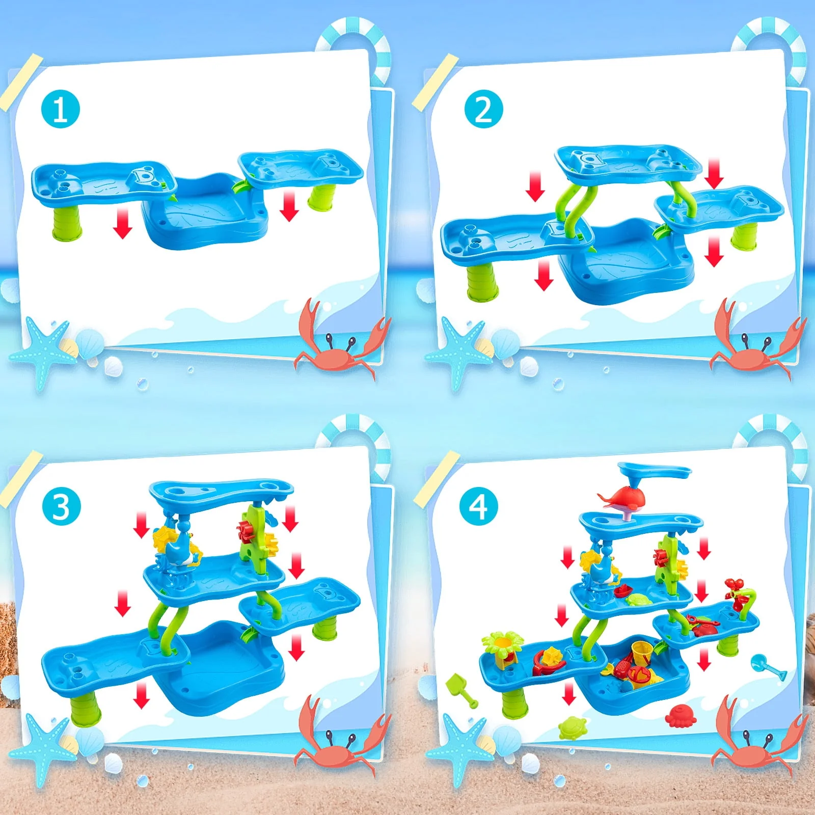 ALLJOY 5-Tier Water Table, Multicolor, Outdoor Sand and Water Play Toy for Toddlers Ages 4-10 - Image 5