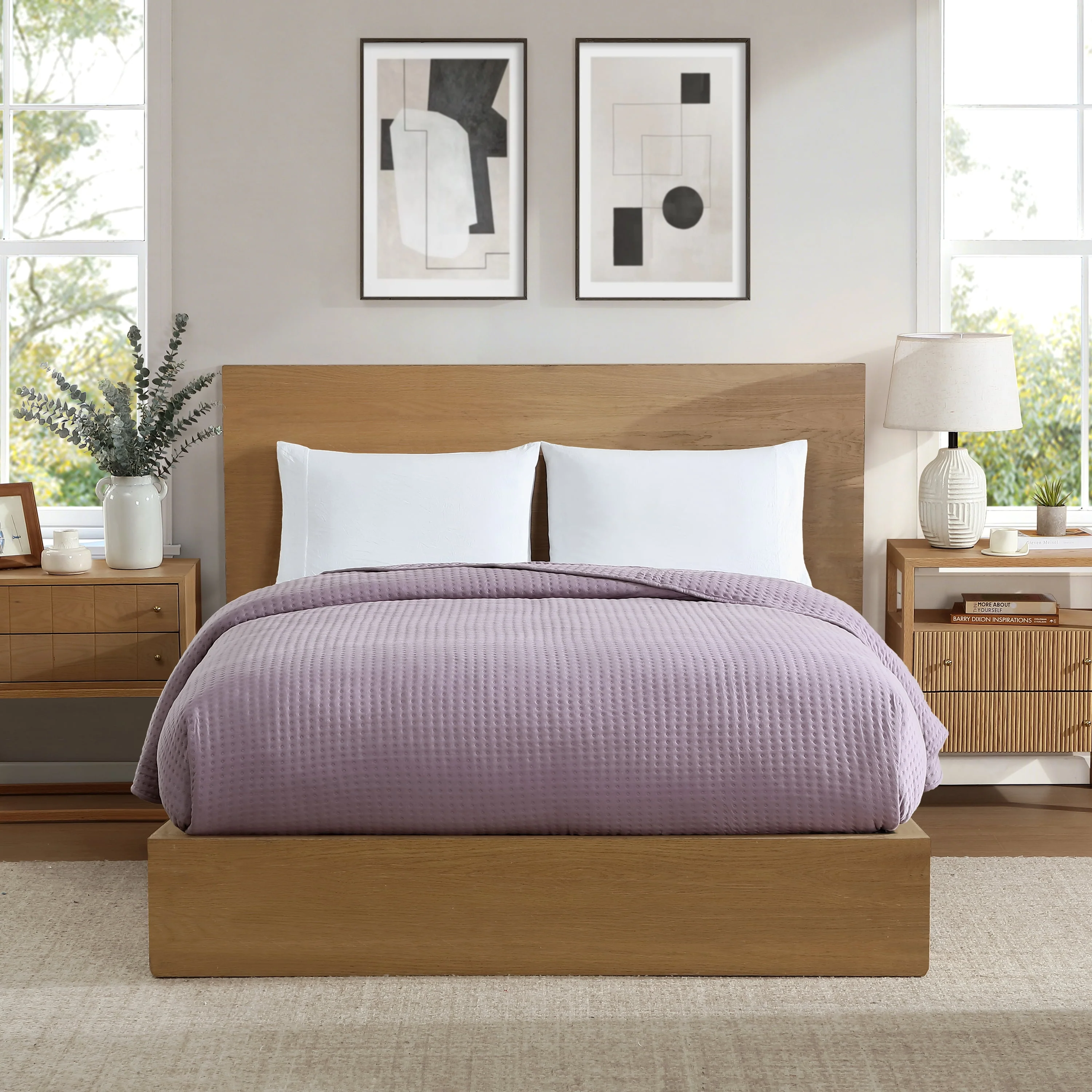 Allswell Double Knit Blanket, Breathable Cotton Shell, Plush Polyester Fill, Hazy Purple, Full/Queen Size, AL150110352271