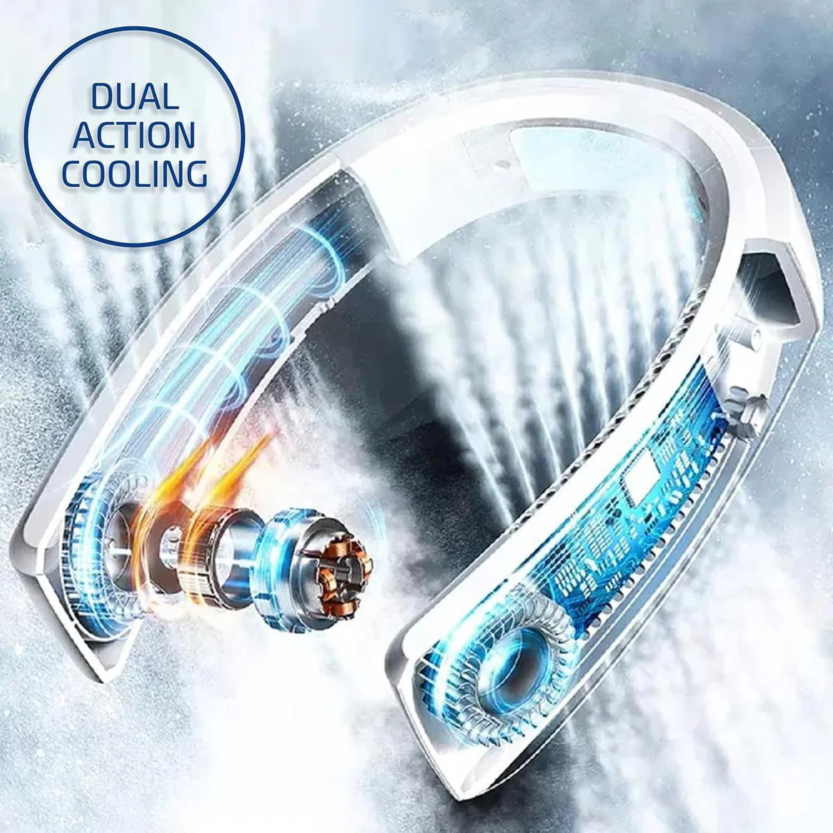 AlphaCool Portable Neck Air Conditioner, Bladeless Design, Adjustable Foldable, Rechargeable 4000 mAh Battery, 3 Speed Settings, White, AC-BNF2-LI-W - Image 4