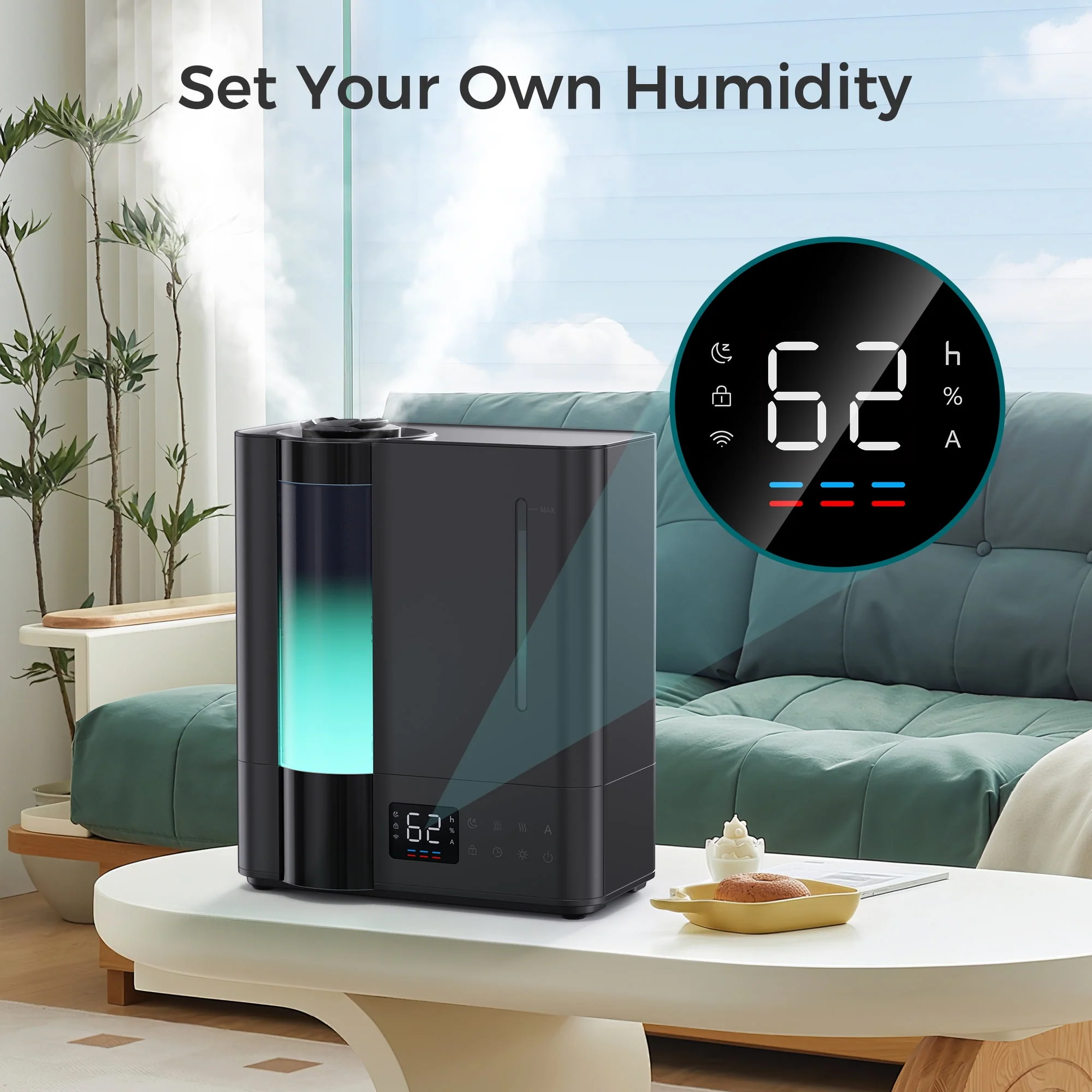 ALROCKET 8L Ultrasonic Whole House Humidifier, Warm and Cool Mist, 1000 sq ft Coverage, 80H Runtime, Quiet Operation, Black, DH-JS16 - Image 2