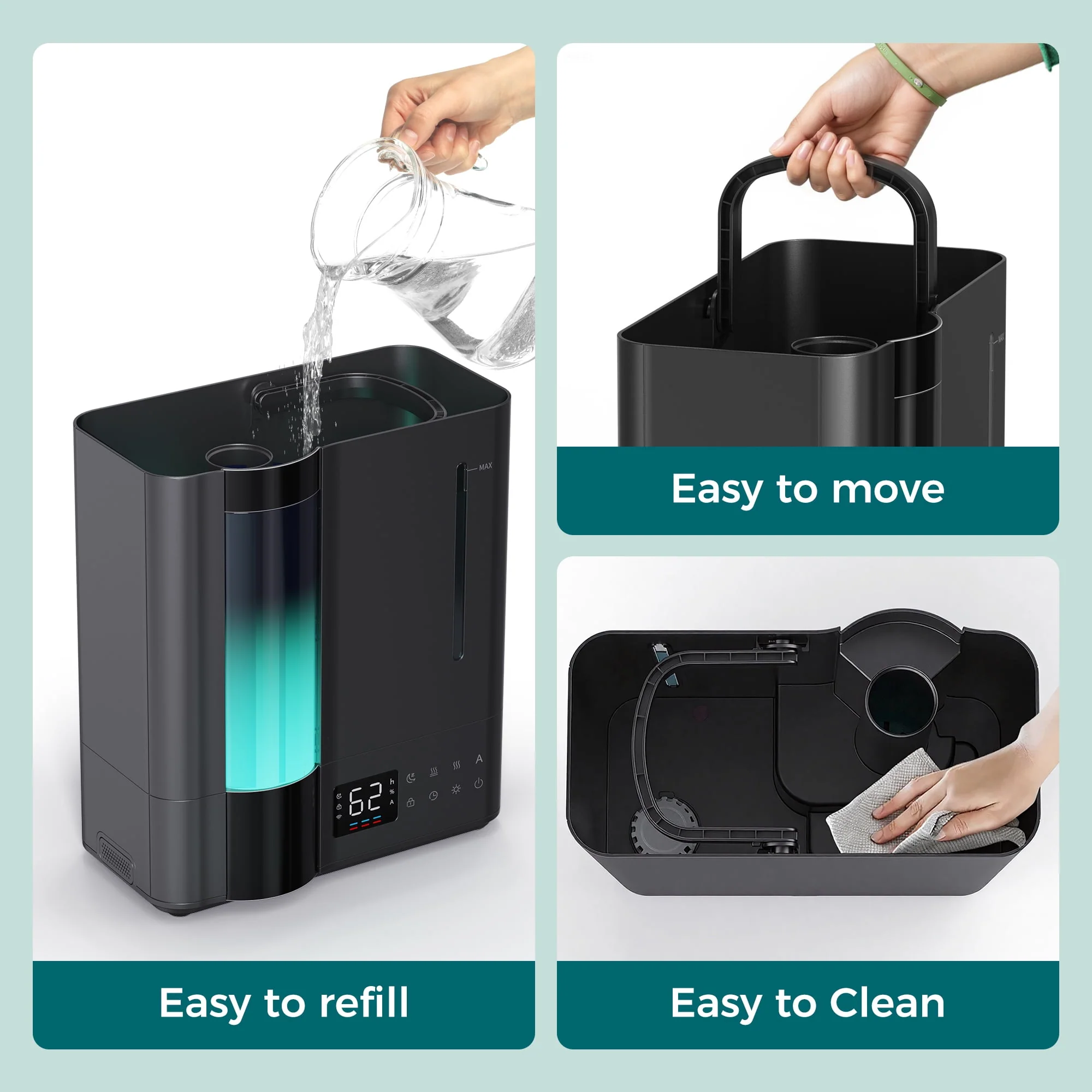 ALROCKET 8L Ultrasonic Whole House Humidifier, Warm and Cool Mist, 1000 sq ft Coverage, 80H Runtime, Quiet Operation, Black, DH-JS16 - Image 6