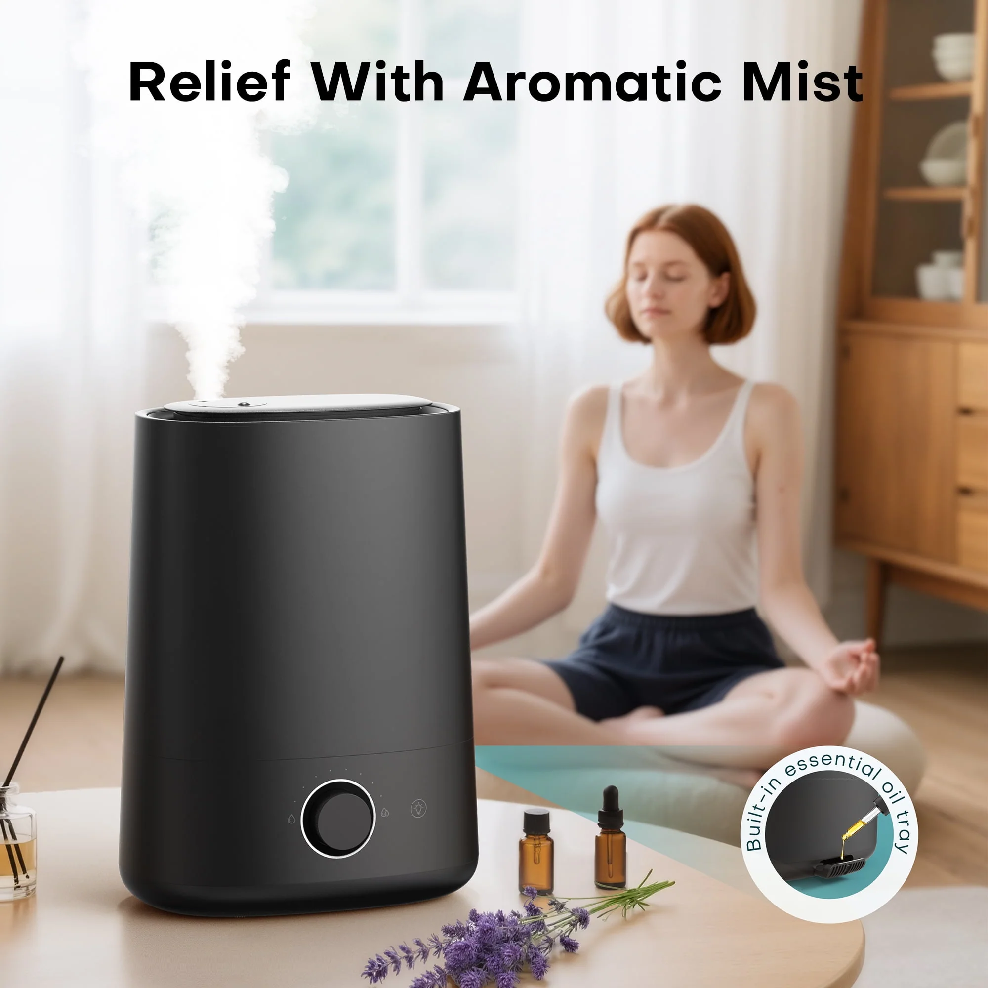 ALROCKET Ultrasonic Humidifier, 5L Cool Mist, Top-Fill Design, 48H Runtime, 28 dB Quiet Operation, Essential Oil Diffuser, Black, DH-JSD05 - Image 6