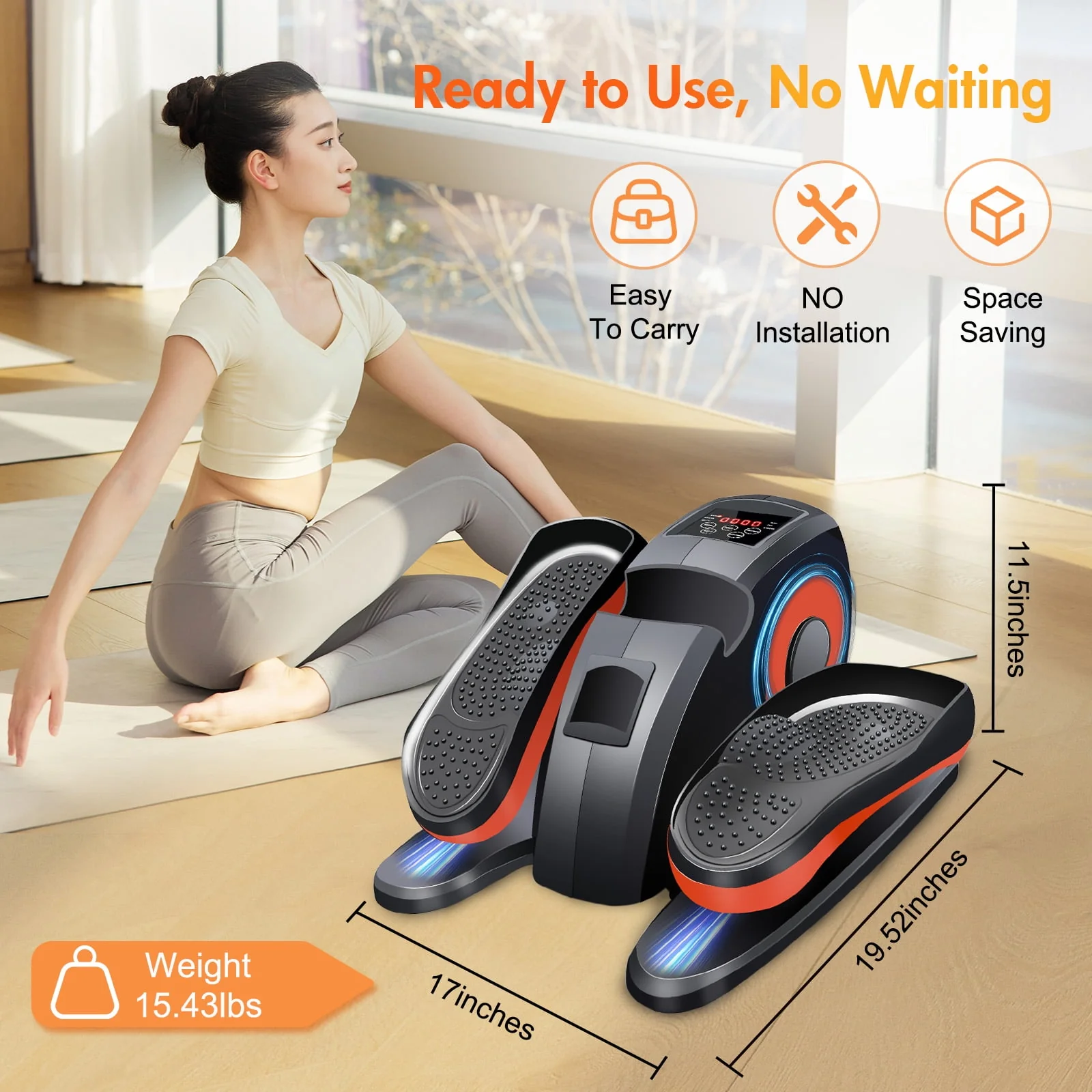ALSO GO Under Desk Elliptical Ellipse Leg Exerciser with Remote Control, LCD Display, Manual and Automatic Modes, Black-Orange, SG0026-BO - Image 3
