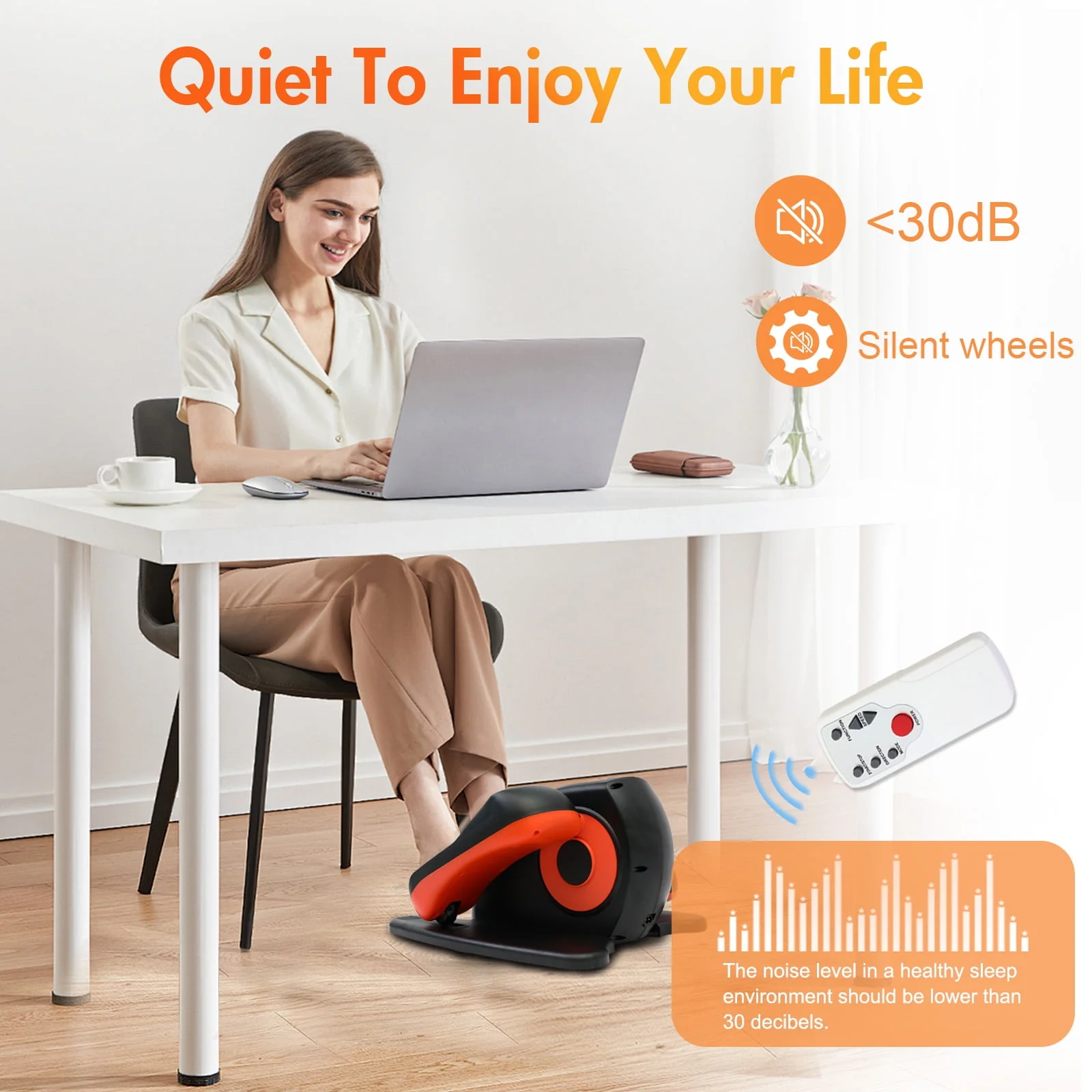 ALSO GO Under Desk Elliptical Ellipse Leg Exerciser with Remote Control, LCD Display, Manual and Automatic Modes, Black-Orange, SG0026-BO - Image 6