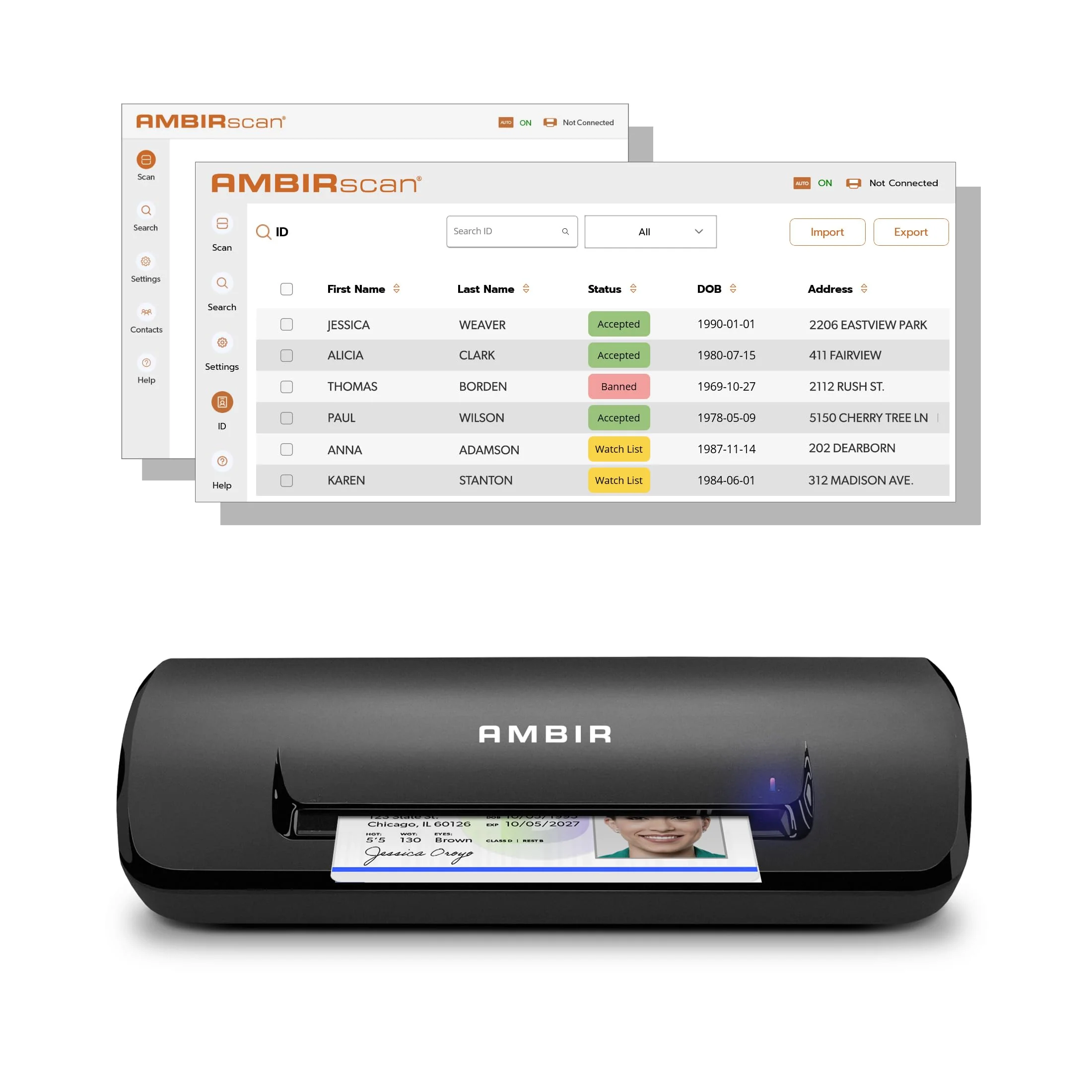 Ambir ImageScan Pro 687 Duplex A6 ID Card Scanner, 600 dpi, USB-Powered, Black, DS687-ID