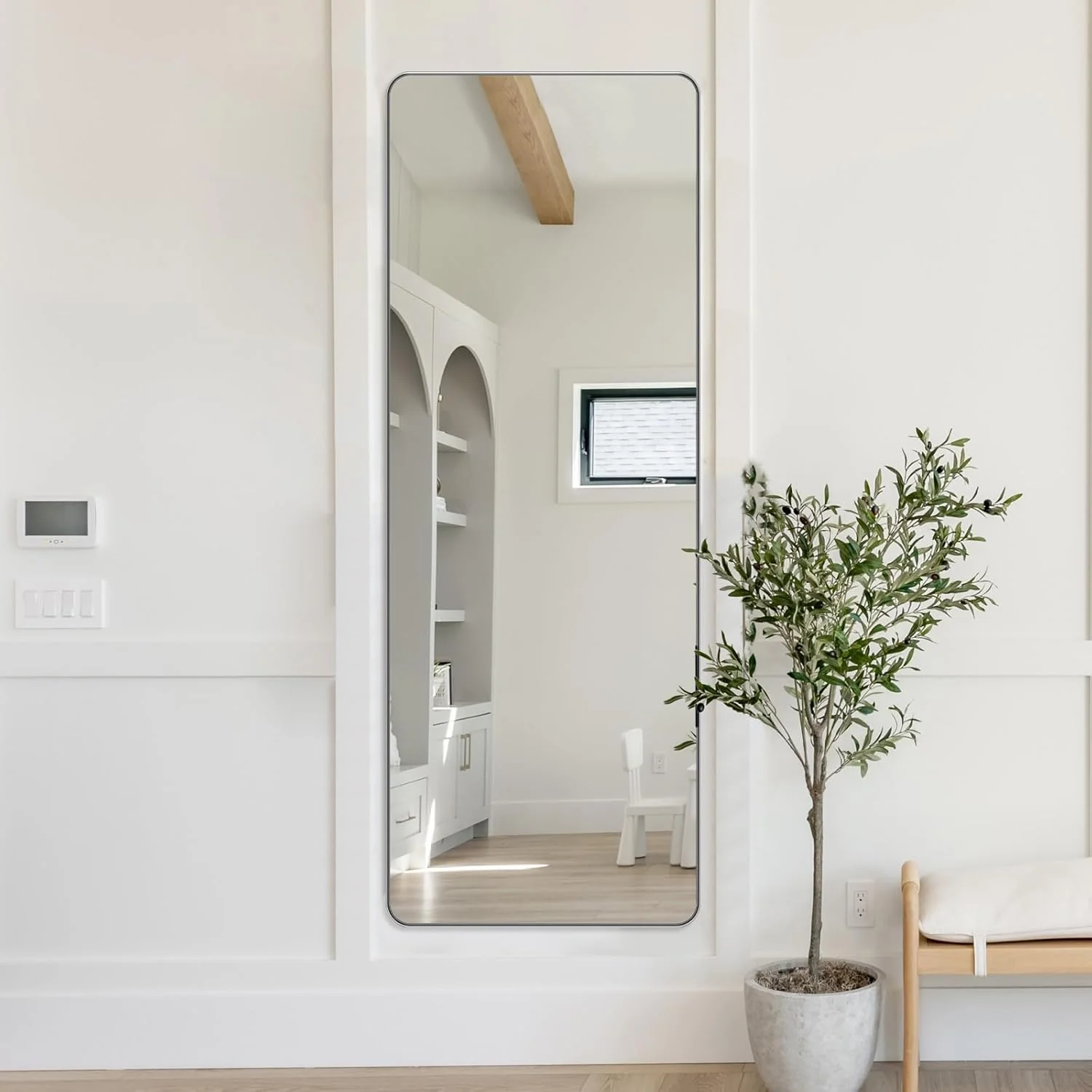 ANDY STAR 18" x 48" Full Length Wall Mirror, Large Brushed Nickel Mirror for Bathroom - Rectangular Shape