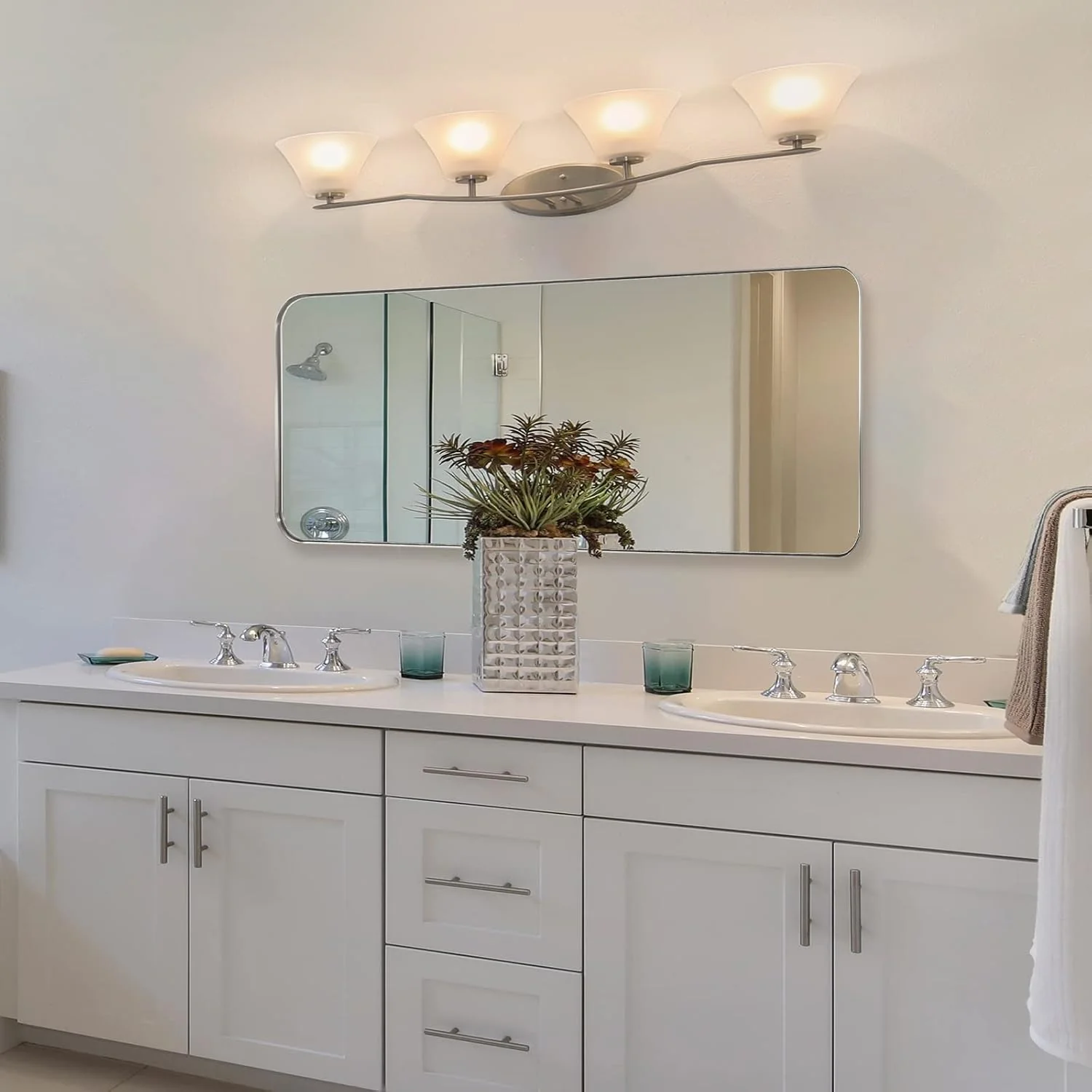 ANDY STAR 18" x 48" Full Length Wall Mirror, Large Brushed Nickel Mirror for Bathroom - Rectangular Shape - Image 2