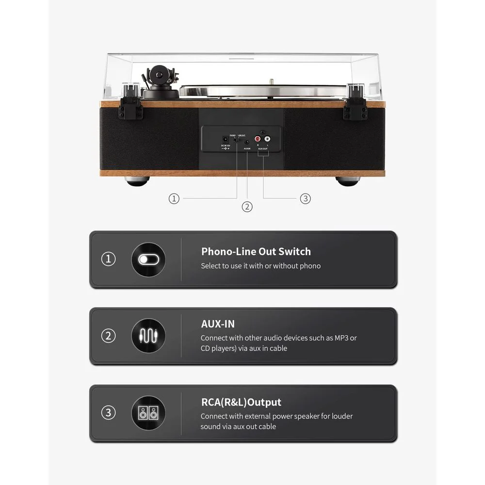 ANGELS HP-H019-0R-US HORN Vinyl Record Player Bluetooth Turntable - Image 5