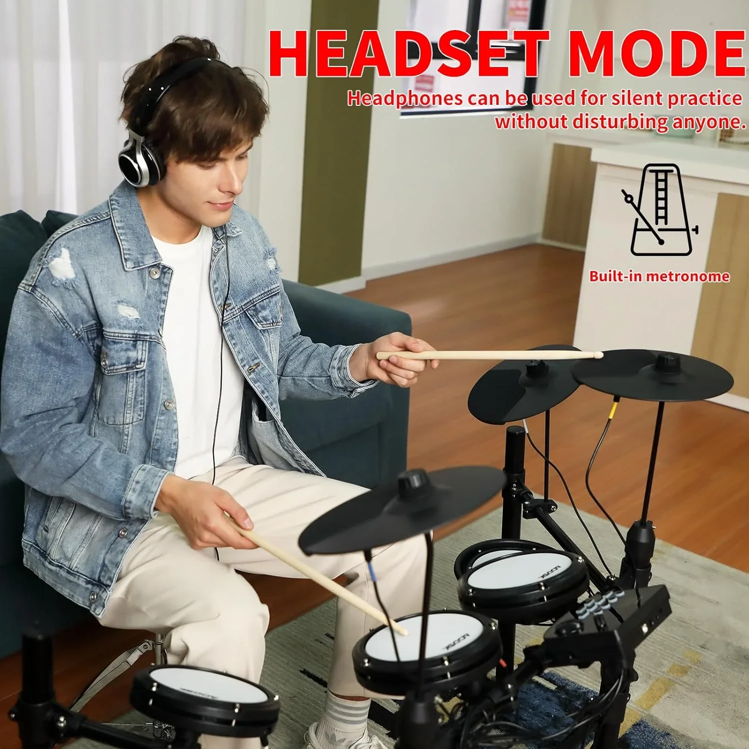AODSK AED-403 Electric Drum Set with Quiet Mesh Pads - Image 2