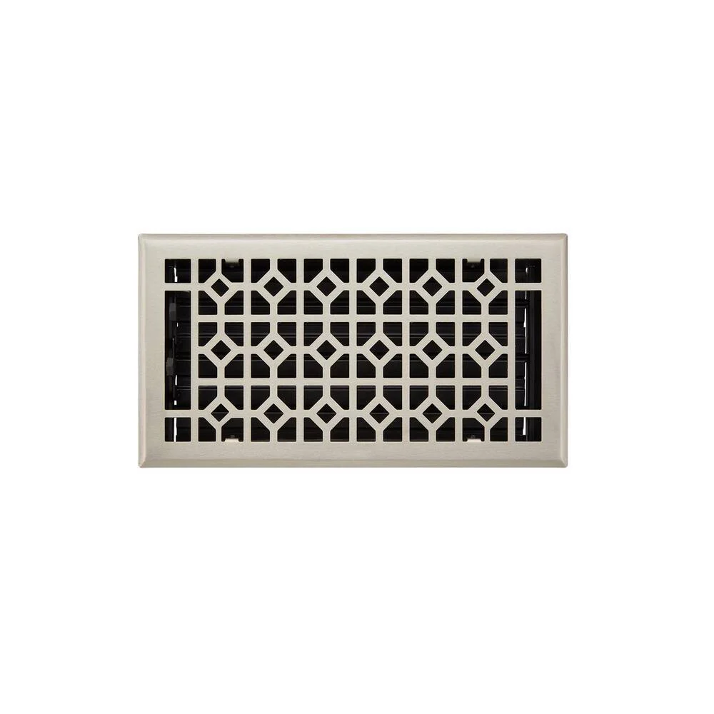 Appert Steel Floor Register - Brushed Nickel 6" x 12" (7-1/4" x 13-3/8" Overall)