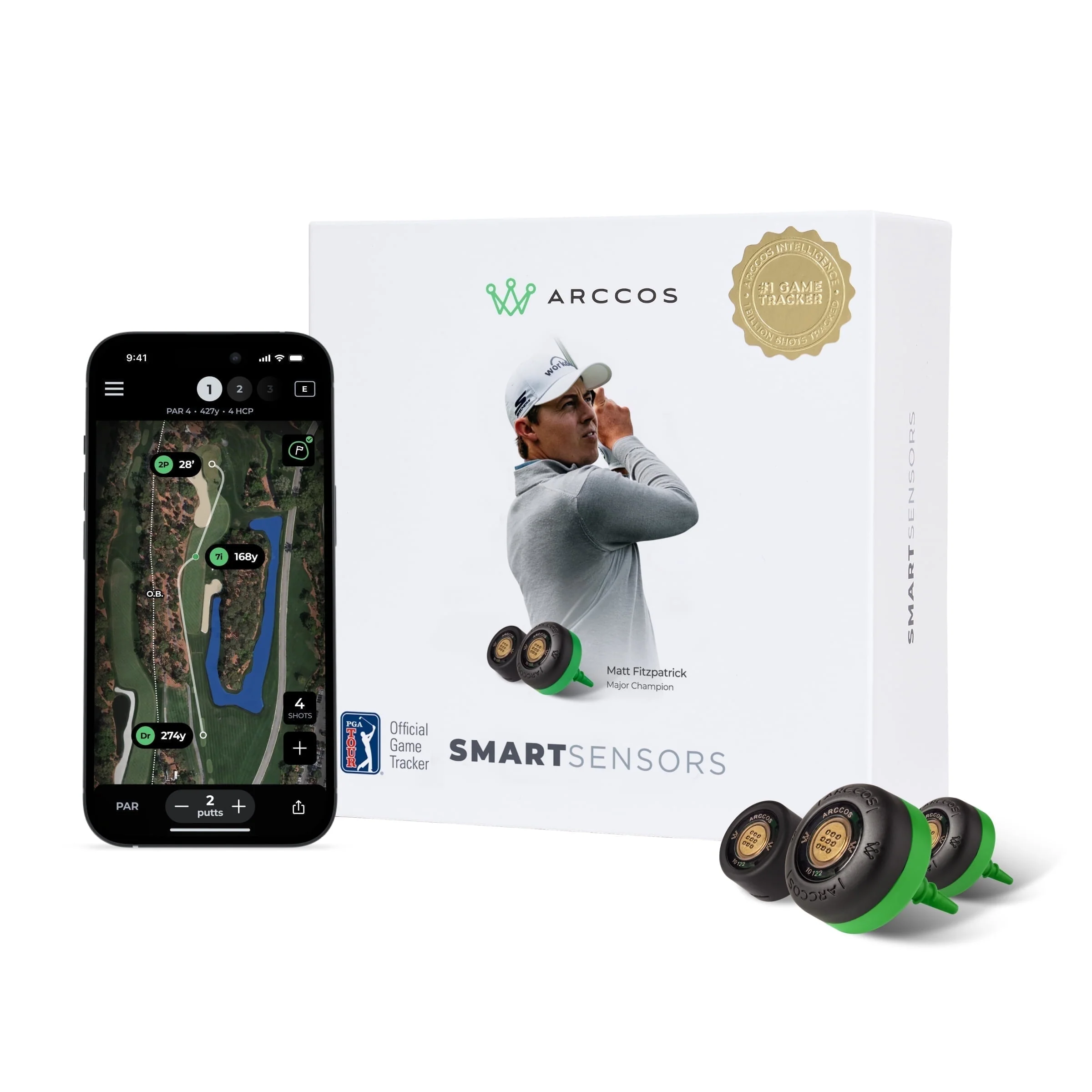 Arccos Golf Smart Sensors Gen 4, Automatic Golf Game Tracking System with A.I. Powered GPS Rangefinder, Smart Club Distances, Weather-Resistant, Smoke, 80015
