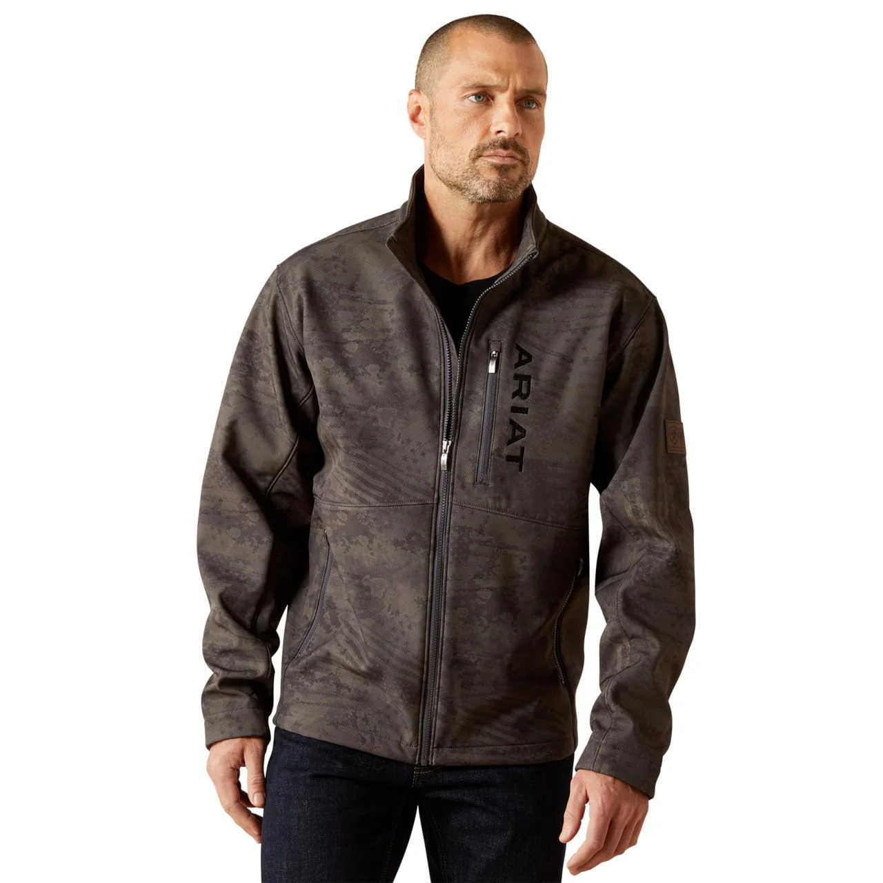 Ariat Men Patriot Flag Softshell Jacket, Water Resistant Stretch Fabric, Phantom, Large, 10062592